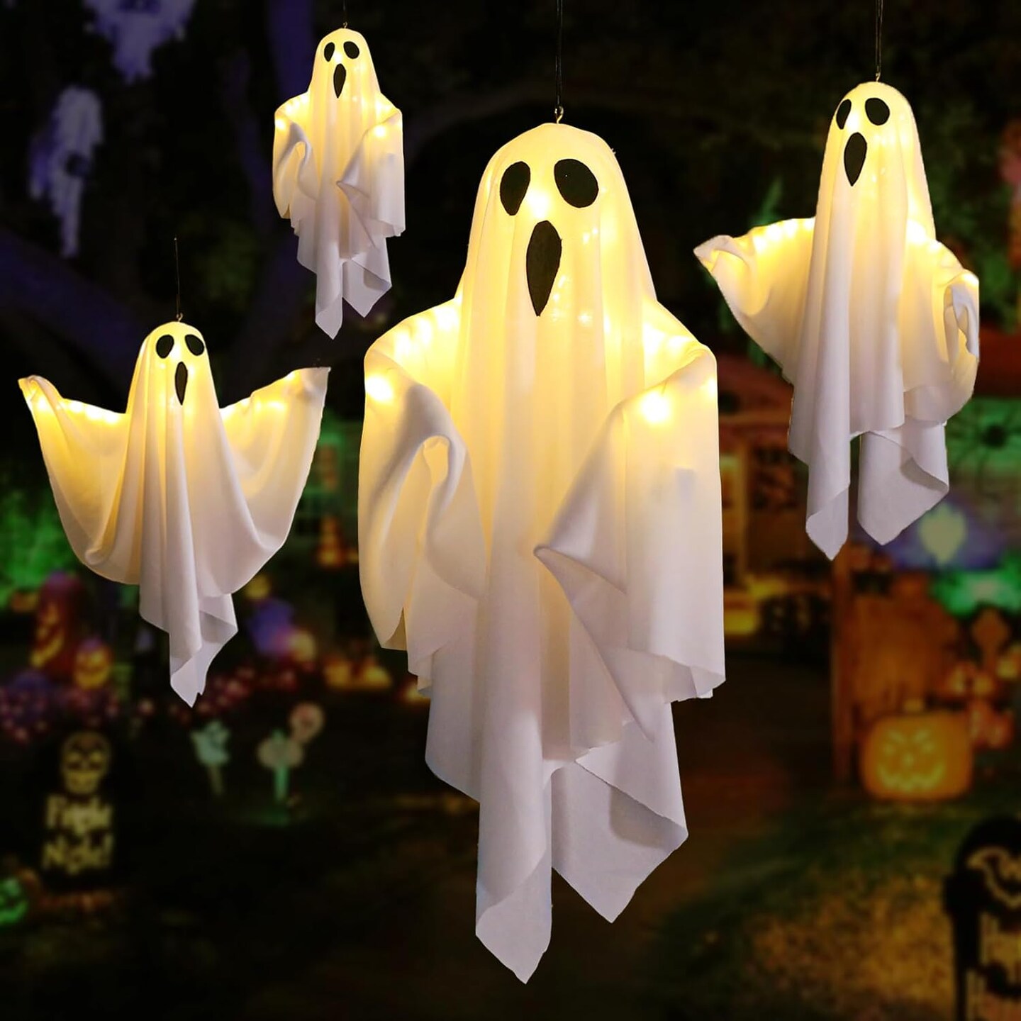 19.6&#x22; Hanging Ghosts Light Up Kit Decor LED Light - 4 Packs White