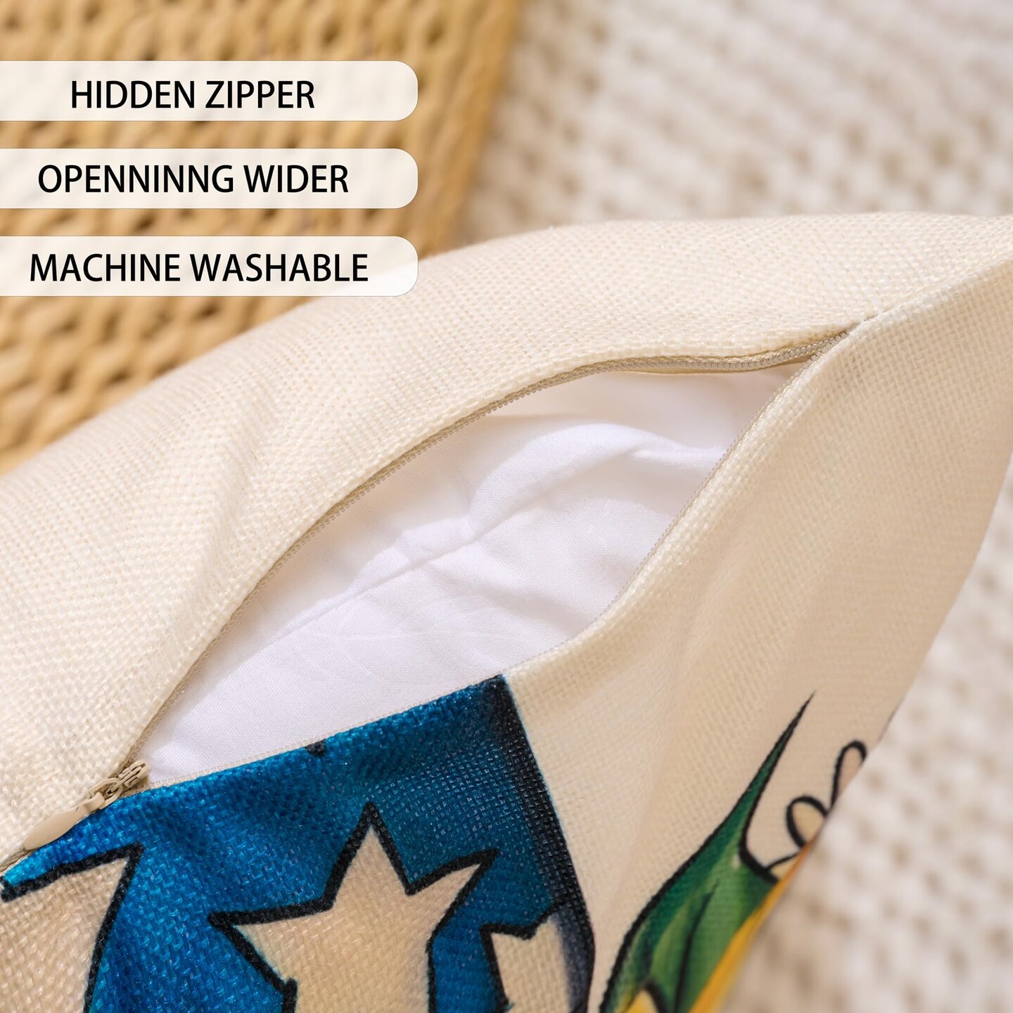 4th of July Decor-Throw Pillow Covers 18x18in Set of 4,Patriotic Linen Pillow Case for Independence Day,Memorial Day,Veteran's Day,USA,American Summer Outdoor Red White Blue Decorations