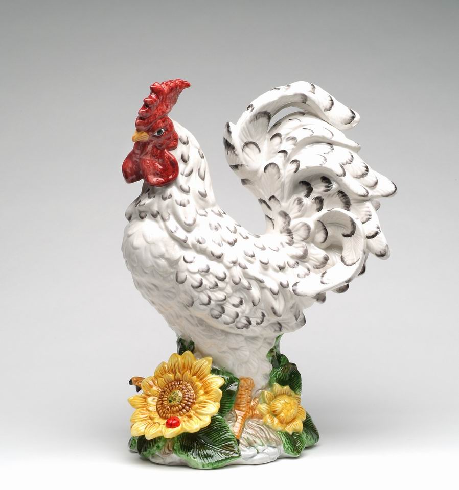Ceramic White Large Rooster with Sunflower Statue, Home Décor, Gift for Her, Gift for Mom, Kitchen Décor, Farmhouse Décor, Fall Decor
