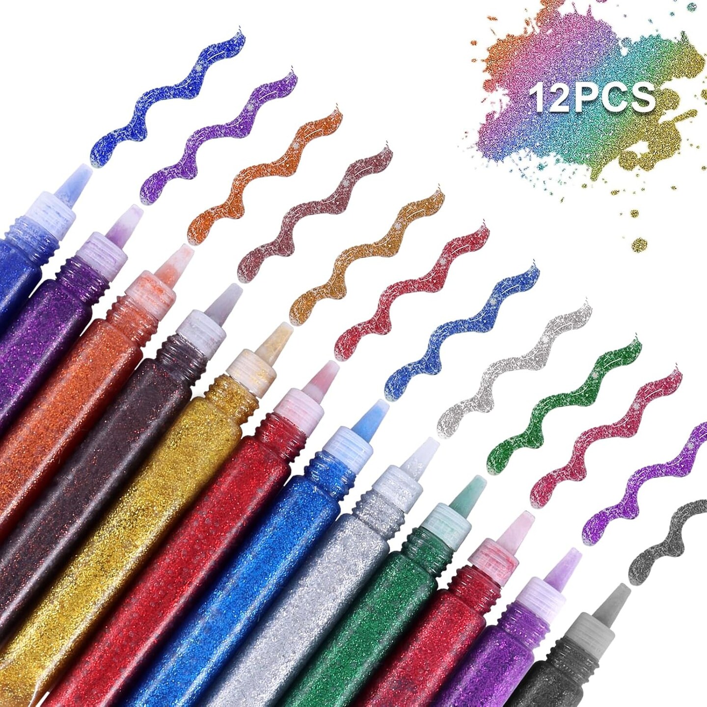 12 Pack Glitter Glue Stick Set, Non-Toxic Washable Glue Pens 10.5ml Each Craft Glitter Bulk Gel, Assorted Color Slime for DIY Art Project Painting Scrapbooking School Christmas Decor Supply