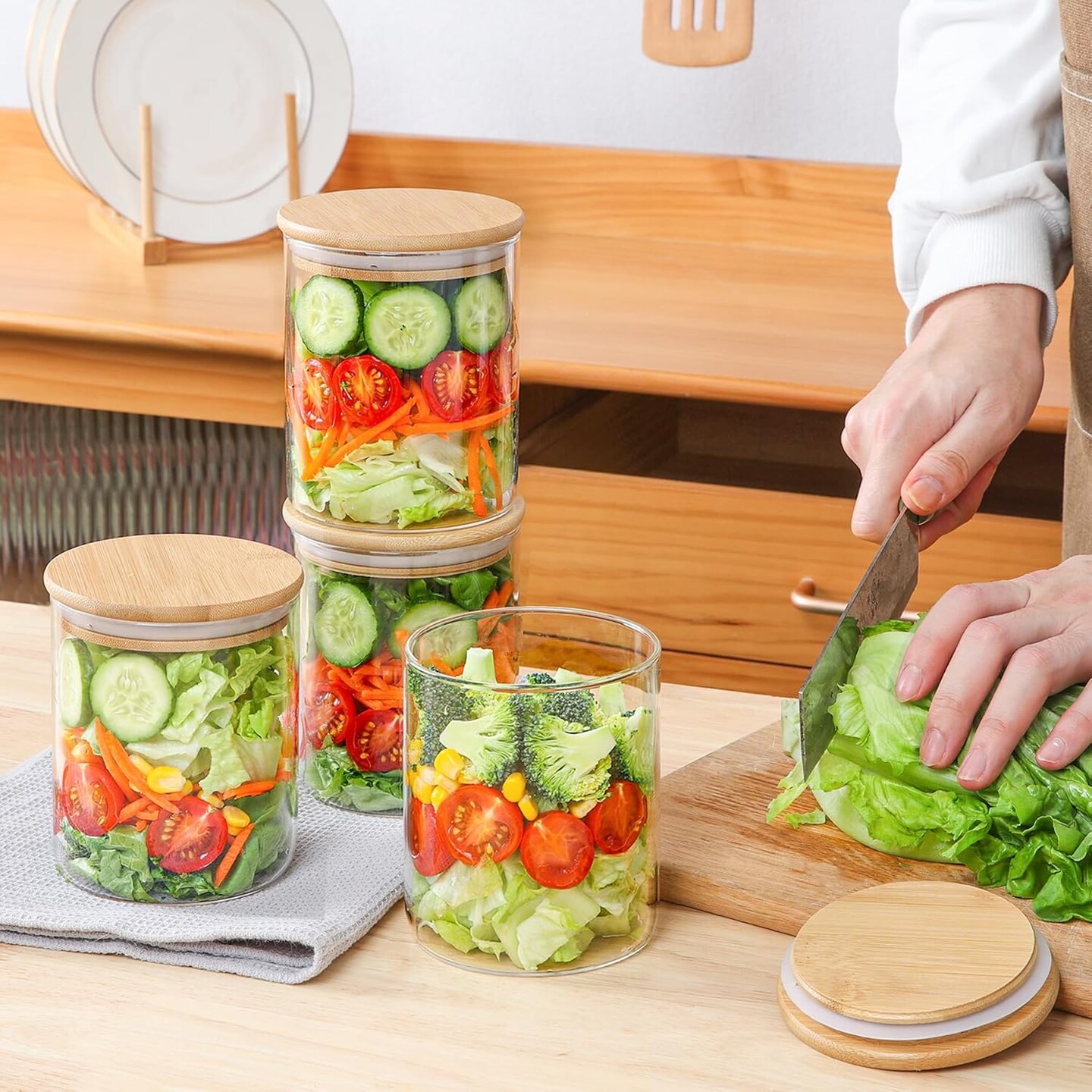 25oz Glass Food Storage Jars Set of 6, Clear Glass Storage Containers with Lids, Pantry Organization Jar, Spice Jar, Blooming Tea, Coffee and Sugar Container, Small Canister Set for Kitchen