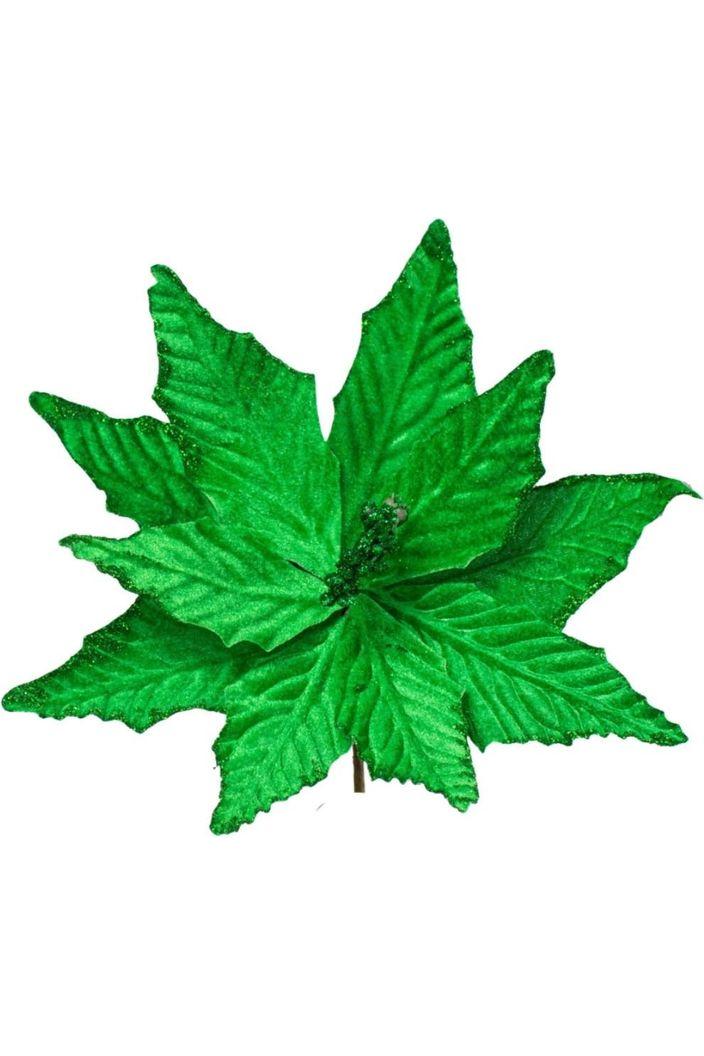 15&#x22; Velvet Poinsettia Pick: Green