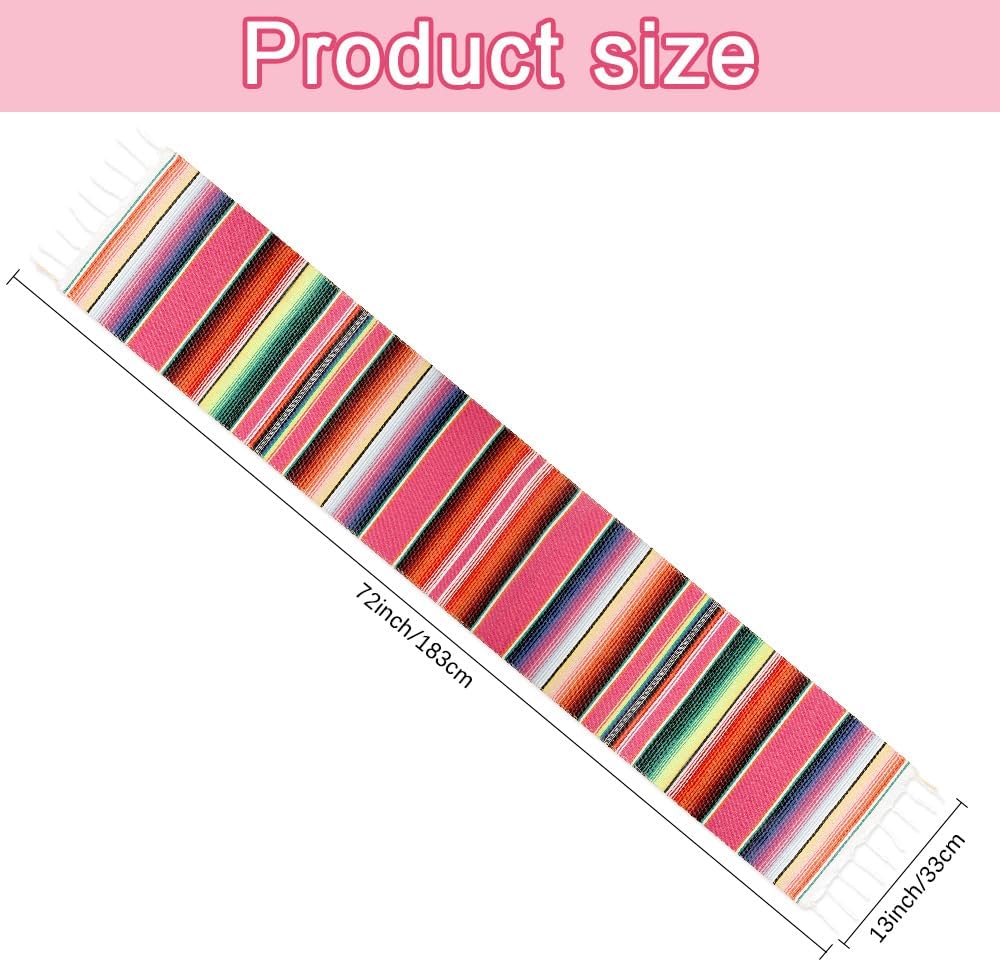 Mexican Table Runner 14&#x201D; x 84&#x201D; Fiesta Mexican Theme Party Decoration for Cinco De Mayo Party Decorations Rainbow Colors Large Boho Wedding Decorations Outdoor Picnics Dining Table Home Party Decor