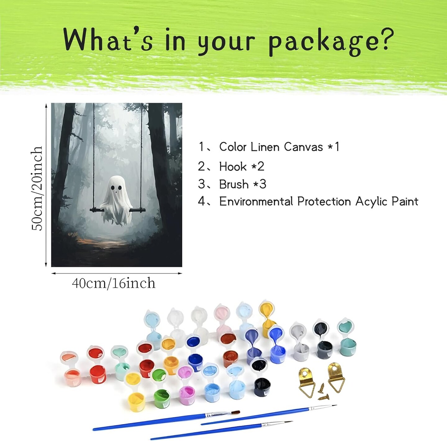 Ghost Sitting on Swing Paint by Numbers Kit for Adult, Halloween Paint by Number, Misty Forest Landscape Easy Acrylic DIY Oil Painting on Canvas for Gift Home Wall Decor(16x20inch, No Frame)