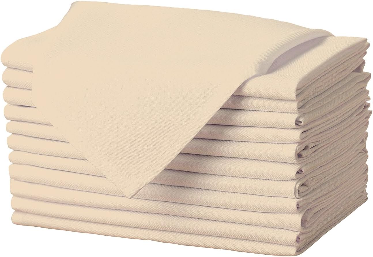 Cloth Napkins - 17 x 17 Inch Beige Dinner Napkins - Set of 12 Soft & Absorbent Washable Fabric Cloth Table Napkins with Hemmed Edges for Hotel Restaurant, Holiday Parties & Wedding