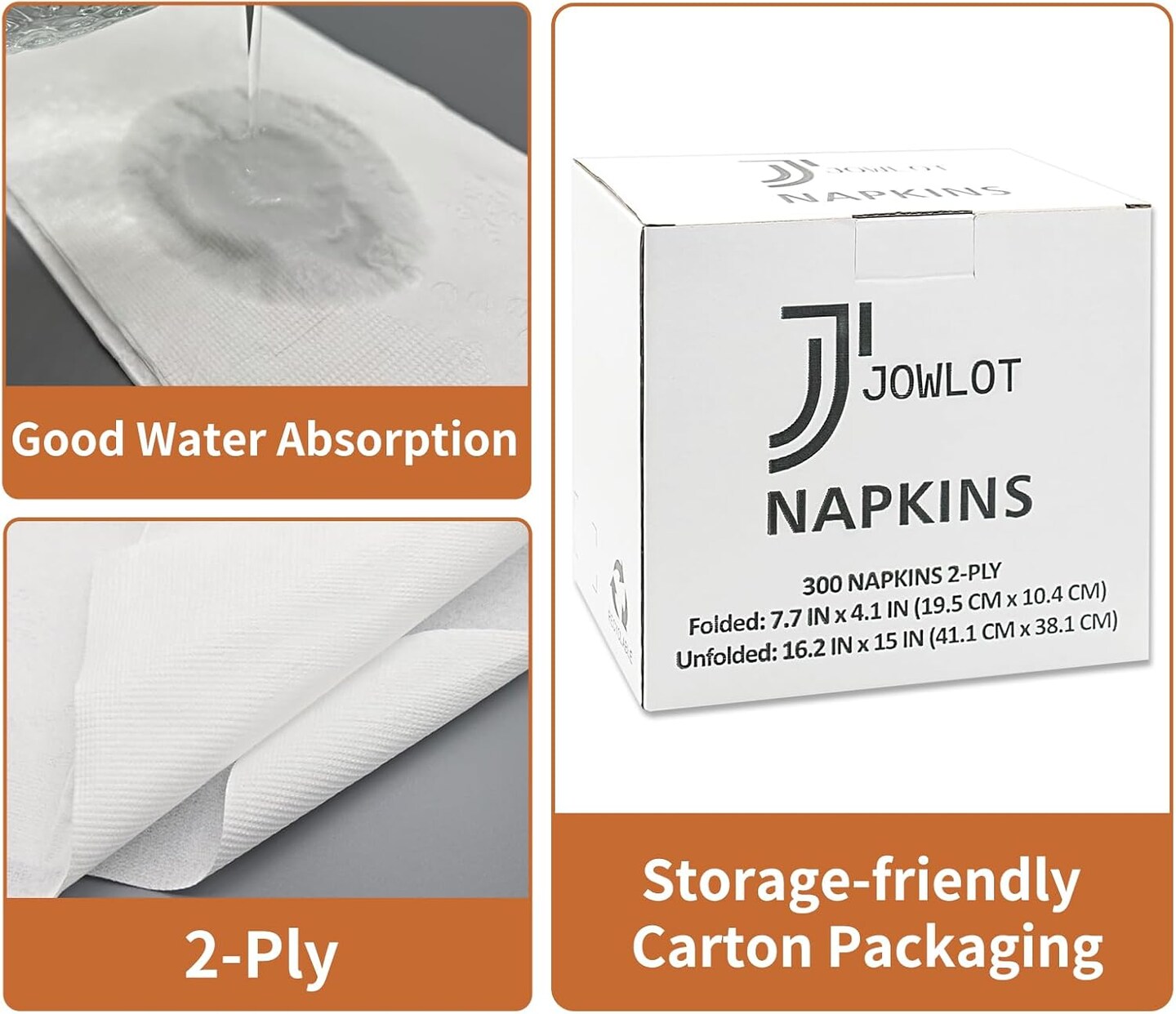 Disposable Napkins, 2-Ply 300 Count Paper Dinner Napkins, White Napkins Bulk for Wedding Party Bathroom and Everyday Use (16.2&#x22; X 15&#x22;)