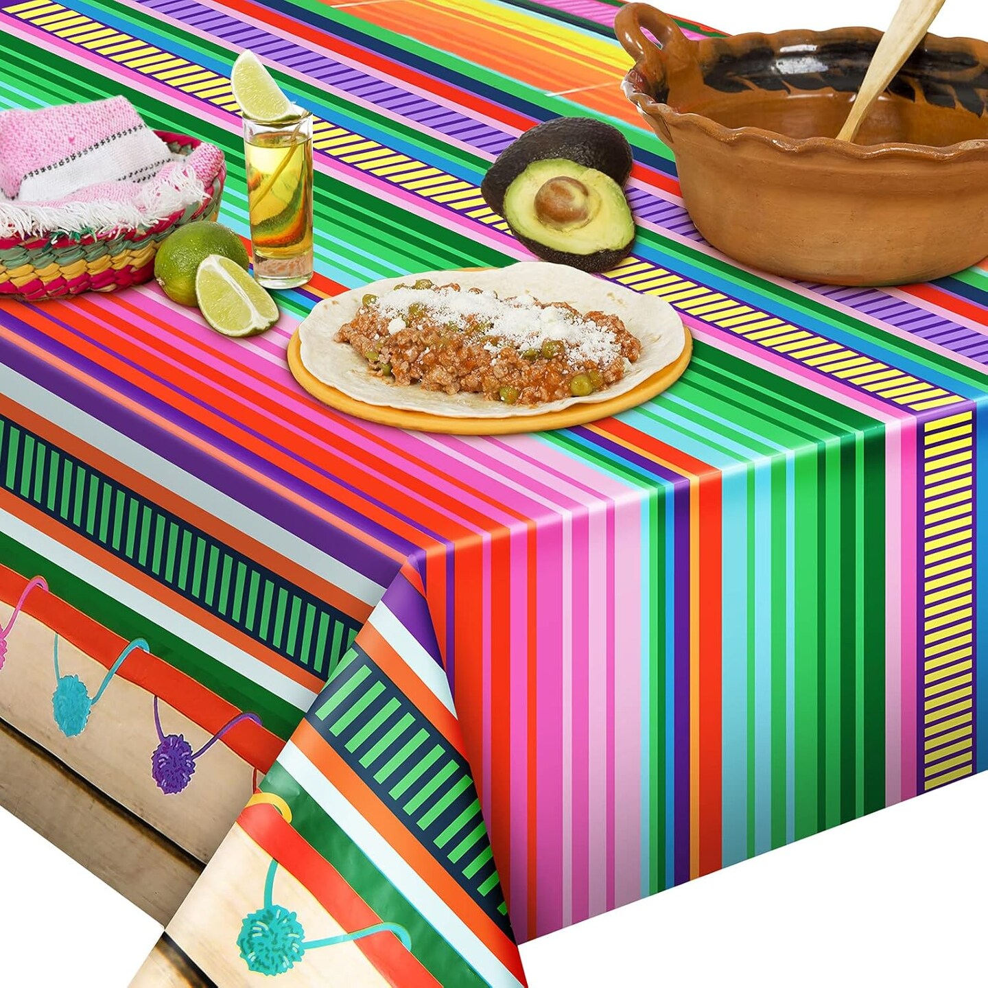 2-Pack Mexican Fiesta Tablecloth 51x87in – Striped Serape Cinco de Mayo Party Decor