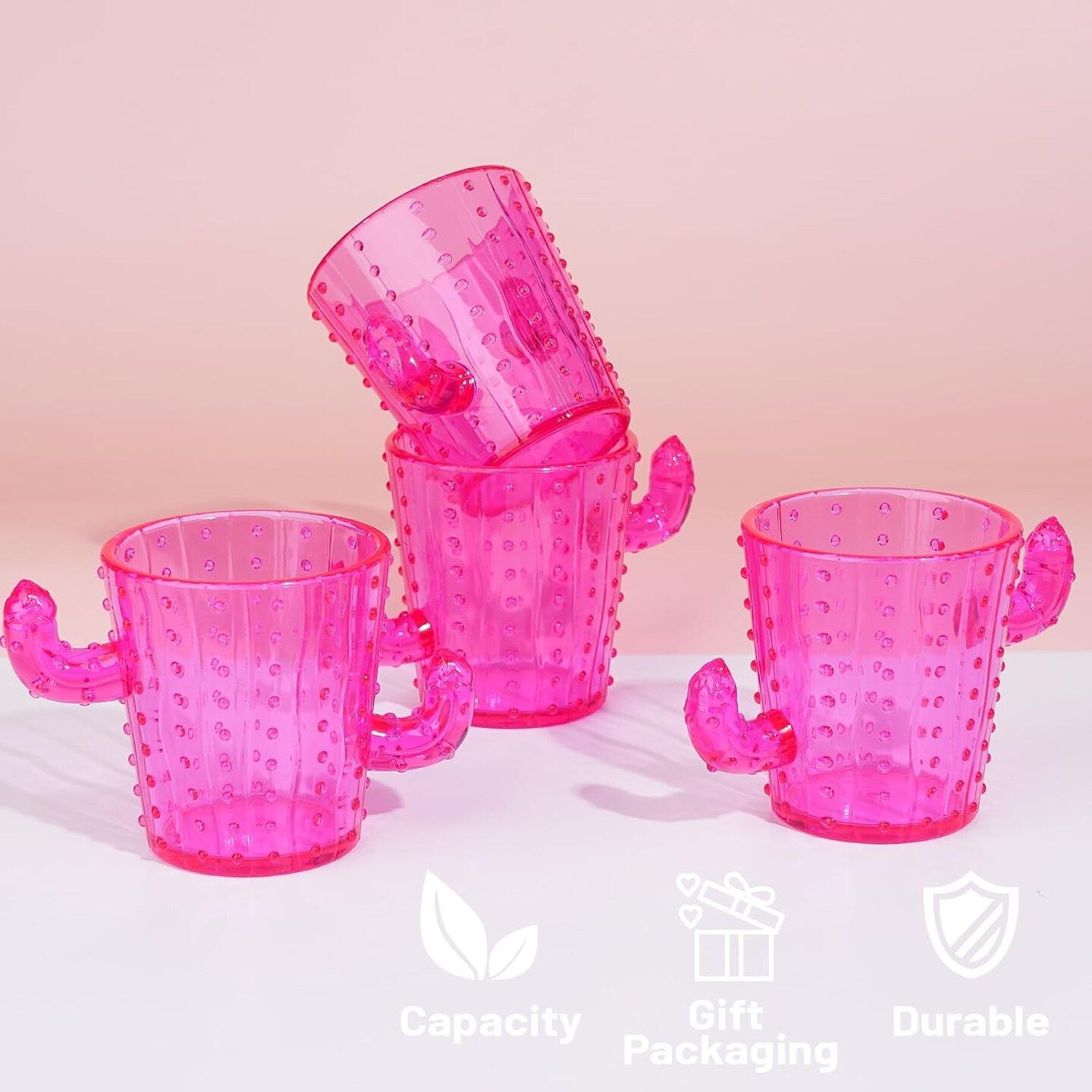 Plastic Cactus Shot Glasses(Set of 12), 2 Oz Pink Cute Cactus Tequila Glasses for Western, Bachelorette, Cinco de Mayo, Tequila, Fiesta Themed Party Supplies