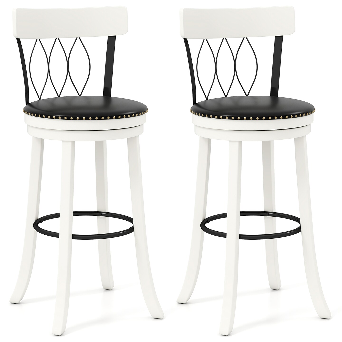 Set of 2 Bar Stools with 360° Swivel and Footrest for Kitchens and Bars