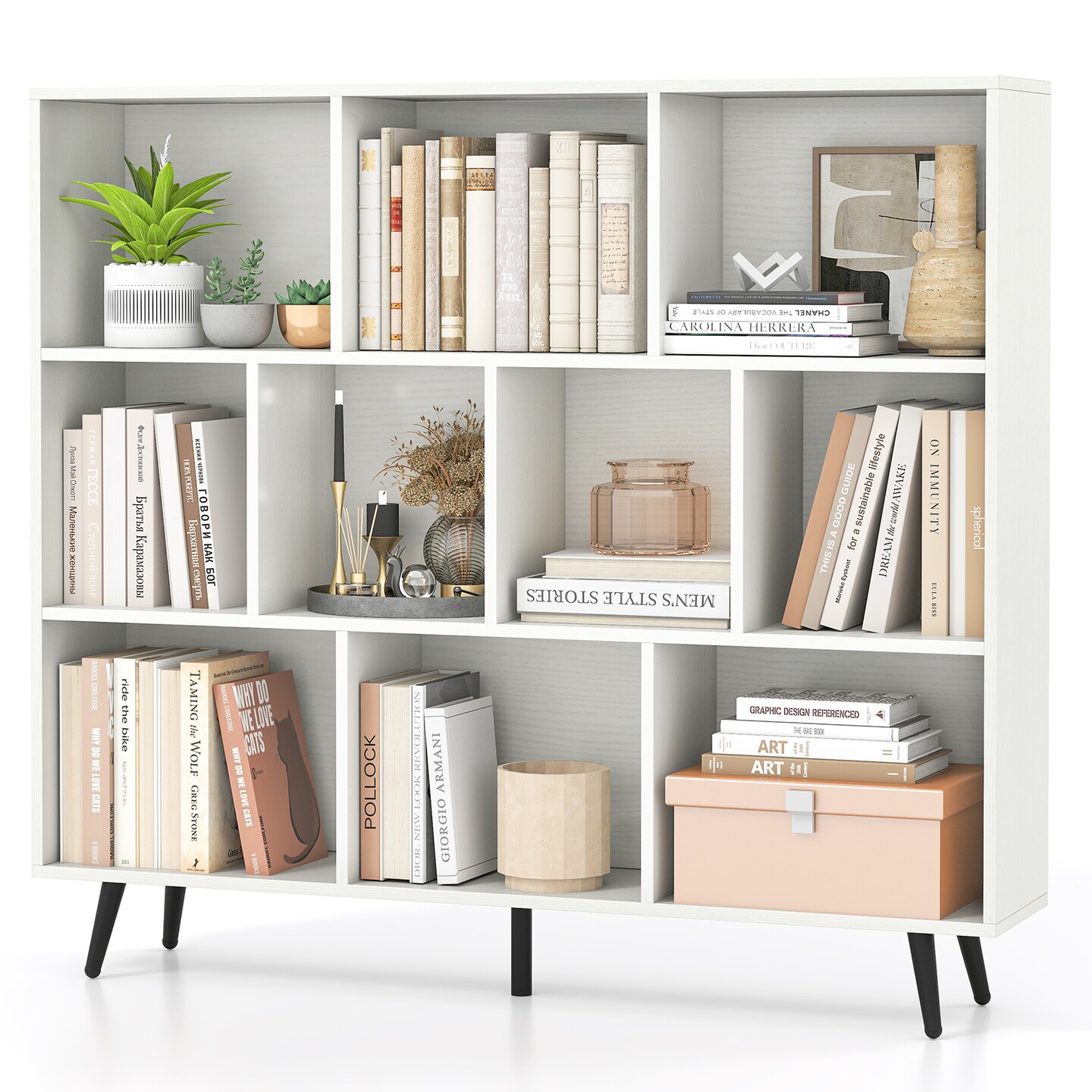 Engineered Wood Cube Bookcase with Metal Legs and Anti-Tip Kits
