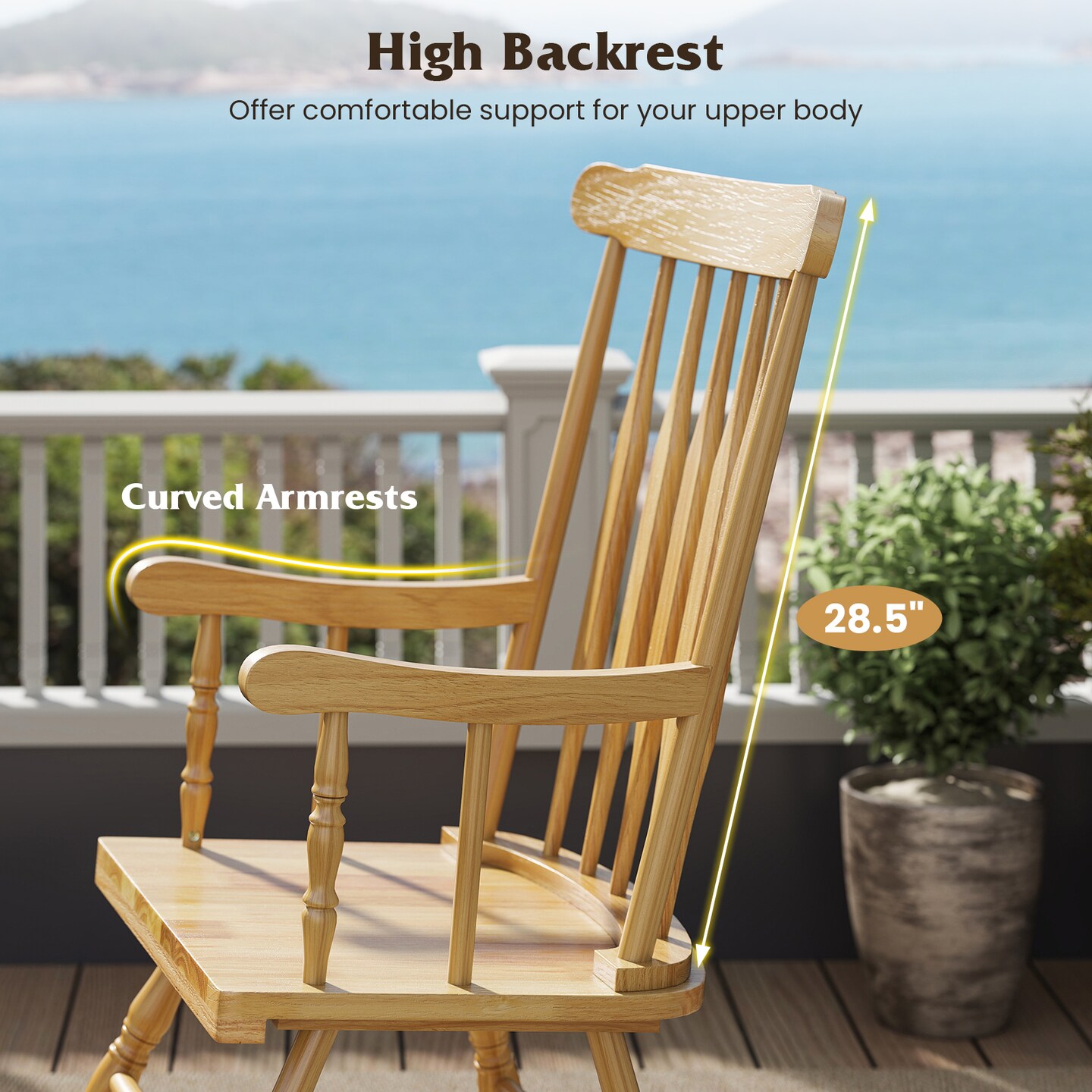Rocking Chair with Solid Wooden Frame for Garden and Patio-Natural