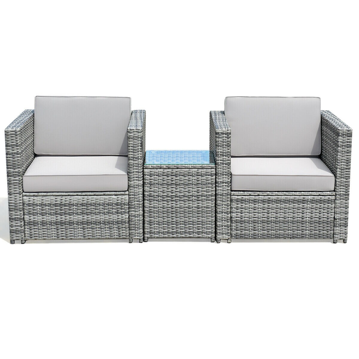 3-Piece Grey Outdoor Sofa Set with High-Quality Rattan & Steel Frame