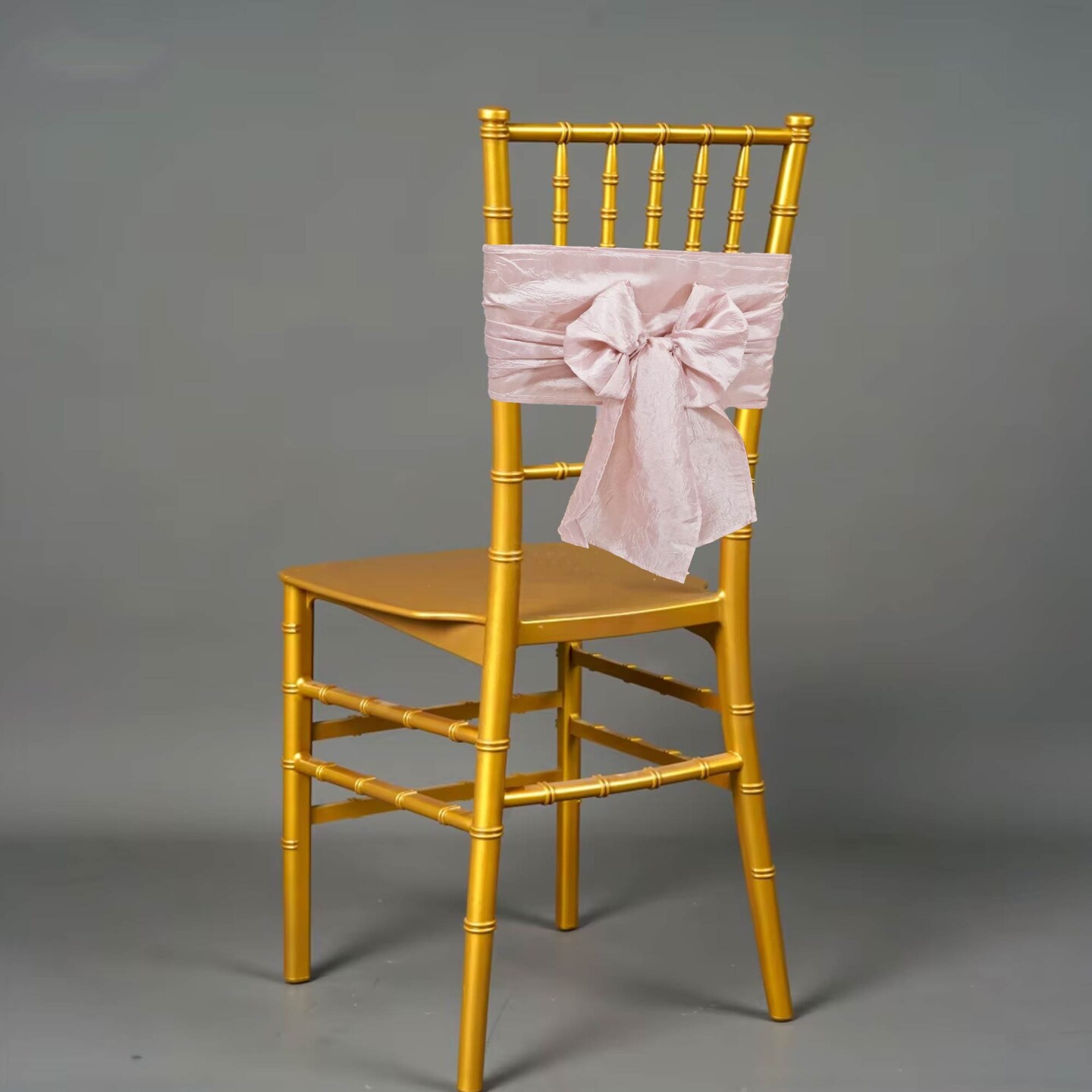 10 Pieces Blush Pink or Rose Gold Crushed Taffeta Chair Wraps 9.5&#x22;x108&#x22; Elegant Bands