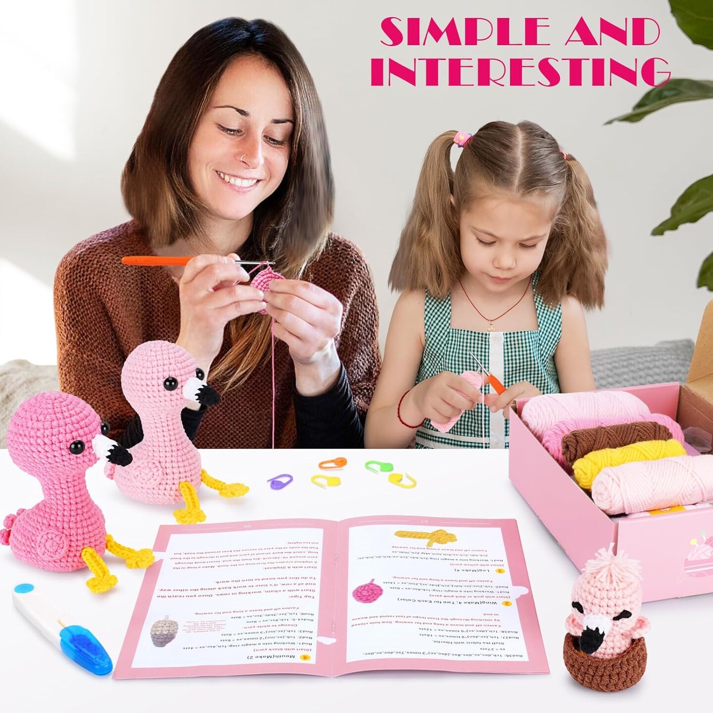 3PCS Flamingo Crocheting Kit - Flamingo Family (Pink) 7.08 x 5.11