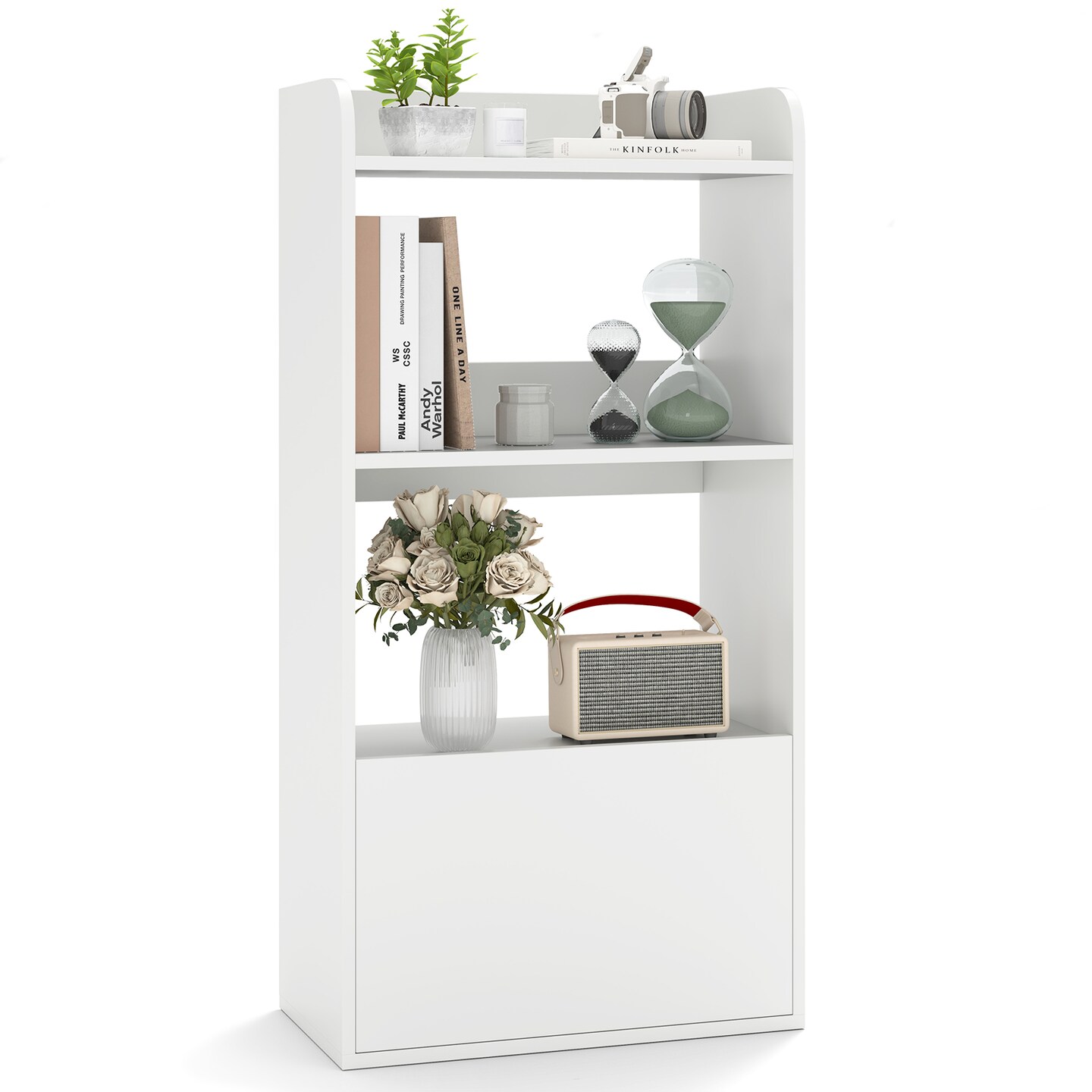 3-Tier Open Shelf Freestanding Bookshelf with Hidden Drawer for Easy Storage