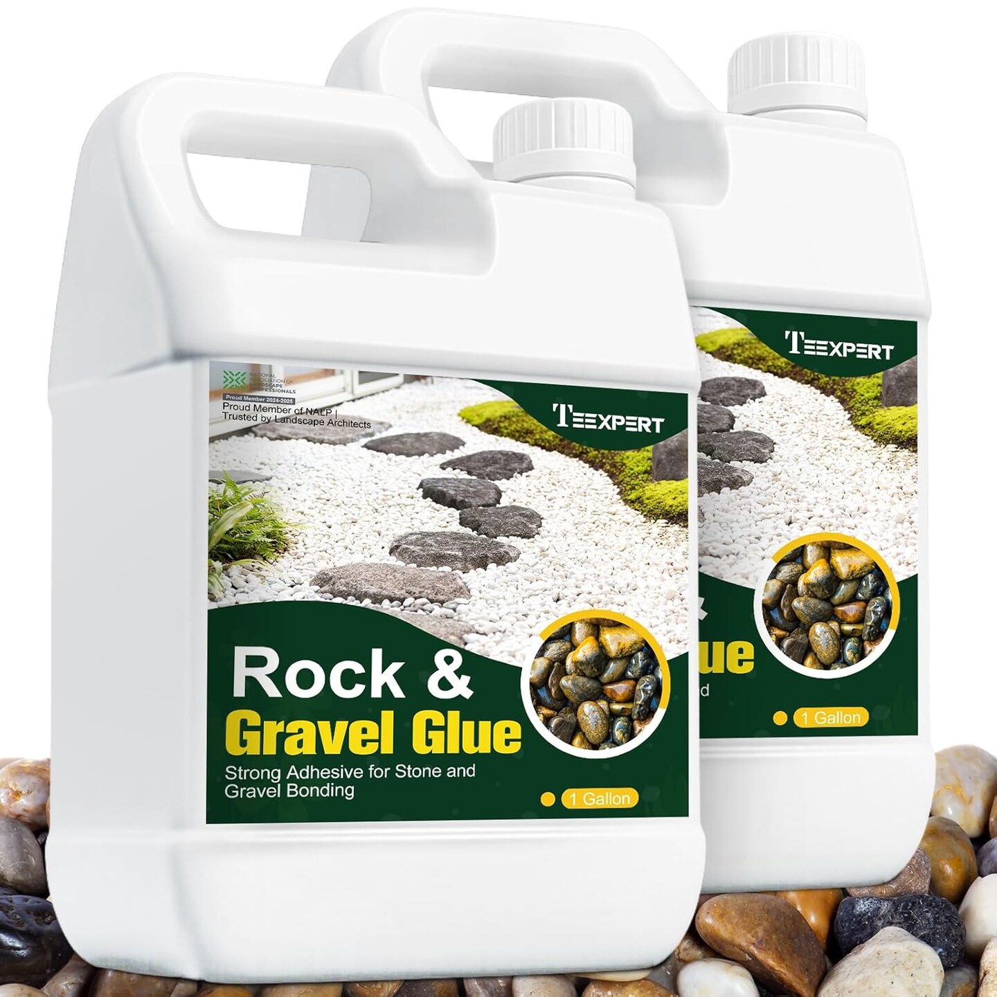 Teexpert 1 Gallon Rock Glue for Landscaping &#x2013; Strong Pea Gravel Glue &#x26; Stone Glue Mulch Glue for Rock Adhesive Binder Sticky Rock Glue for Outdoor Landscape Walkways, Yards, Patios, Driveways