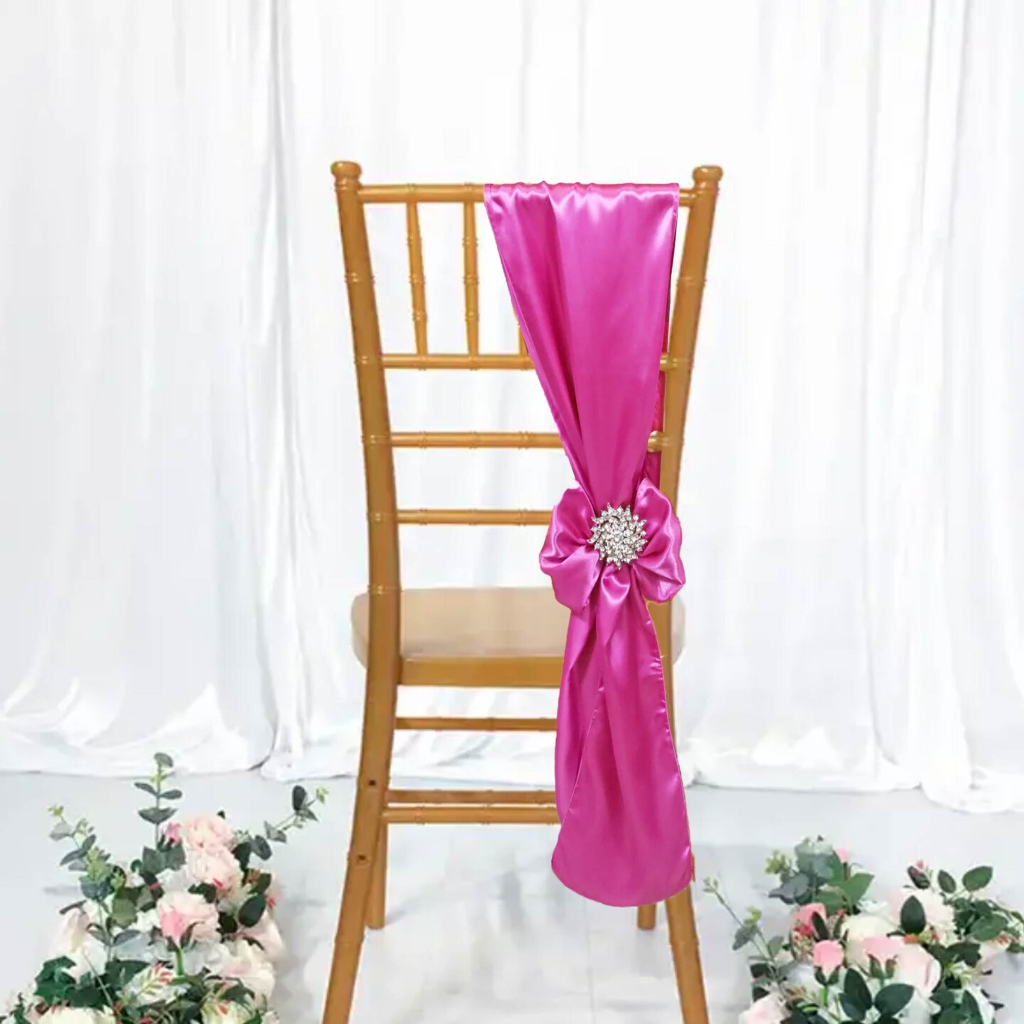 10 Pieces Magenta or Azalea Satin Chair Bands, 8"x108" Vibrant Event Wraps