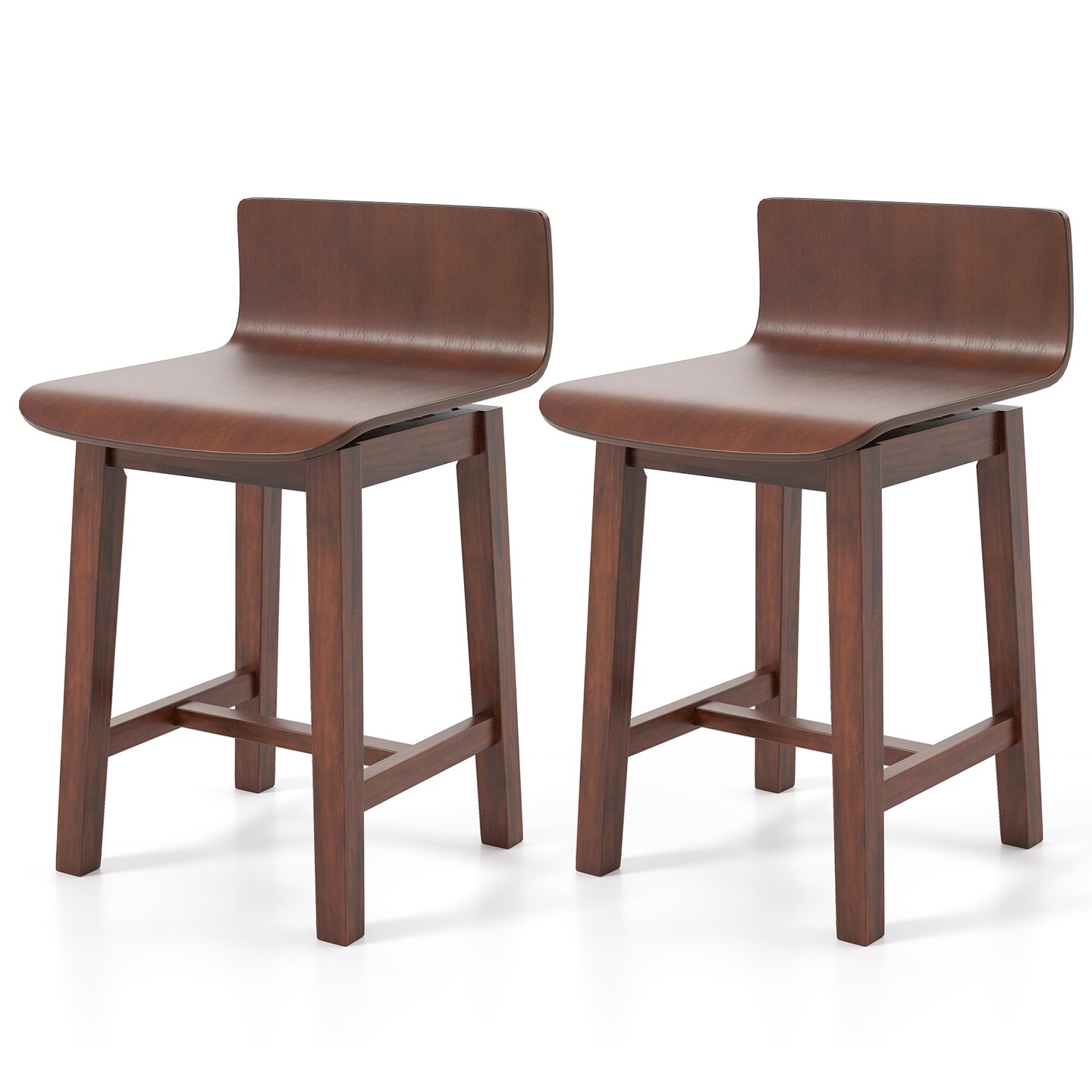Walnut Rubber Wood Swivel Dining Chairs Set of 2 with Low Backrest and Footrest
