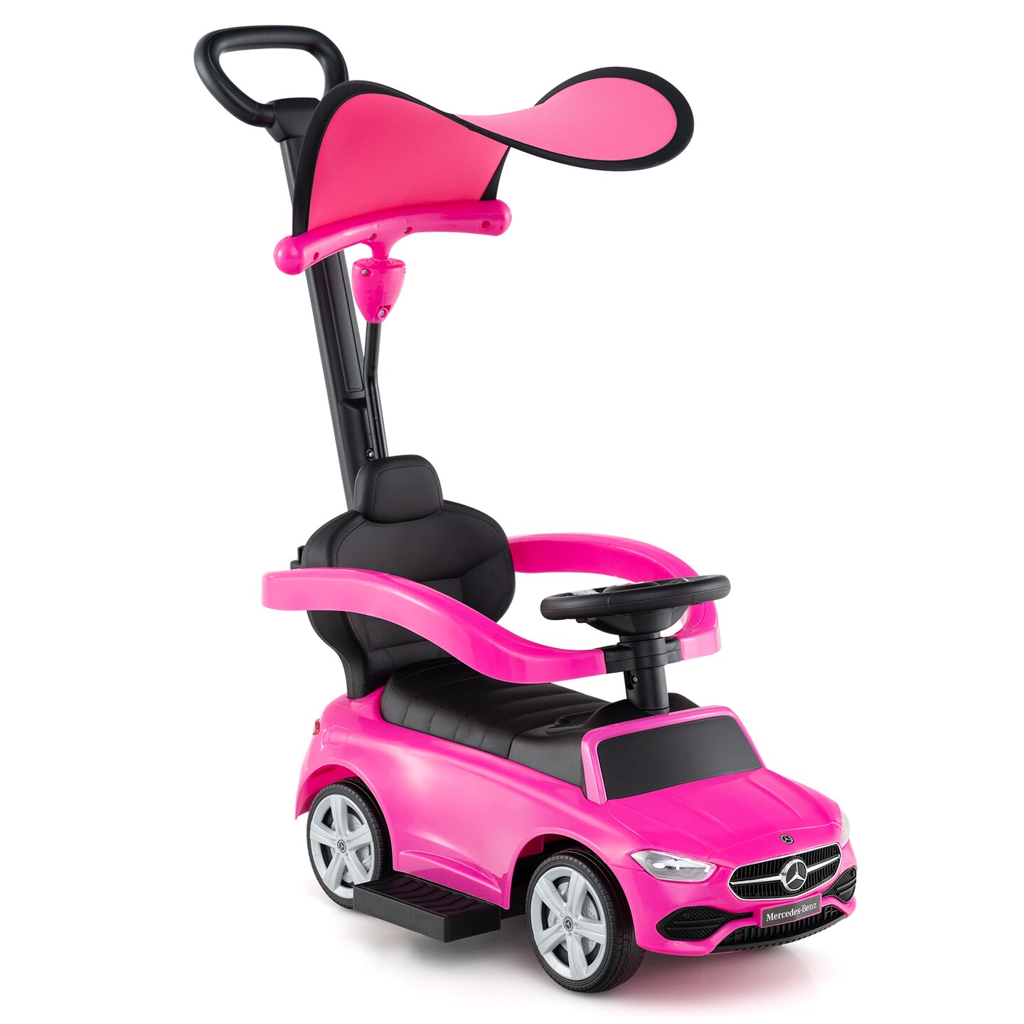Kids 3-in-1 Push Car with Canopy and Engine Sounds for Fun Riding