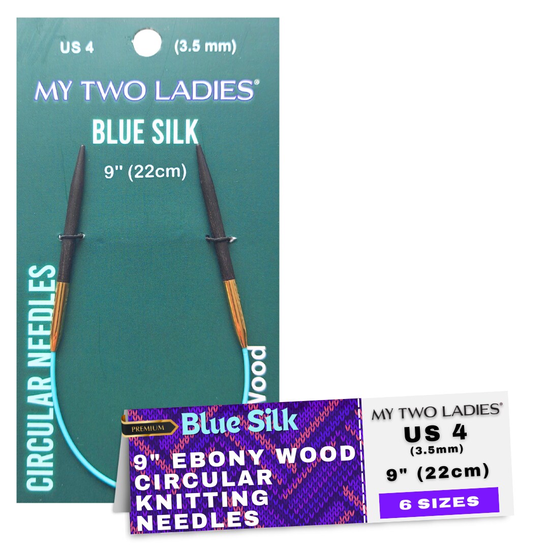 Blue Silk | 9" Circular Knitting Needles | Ebony | 6 Sizes