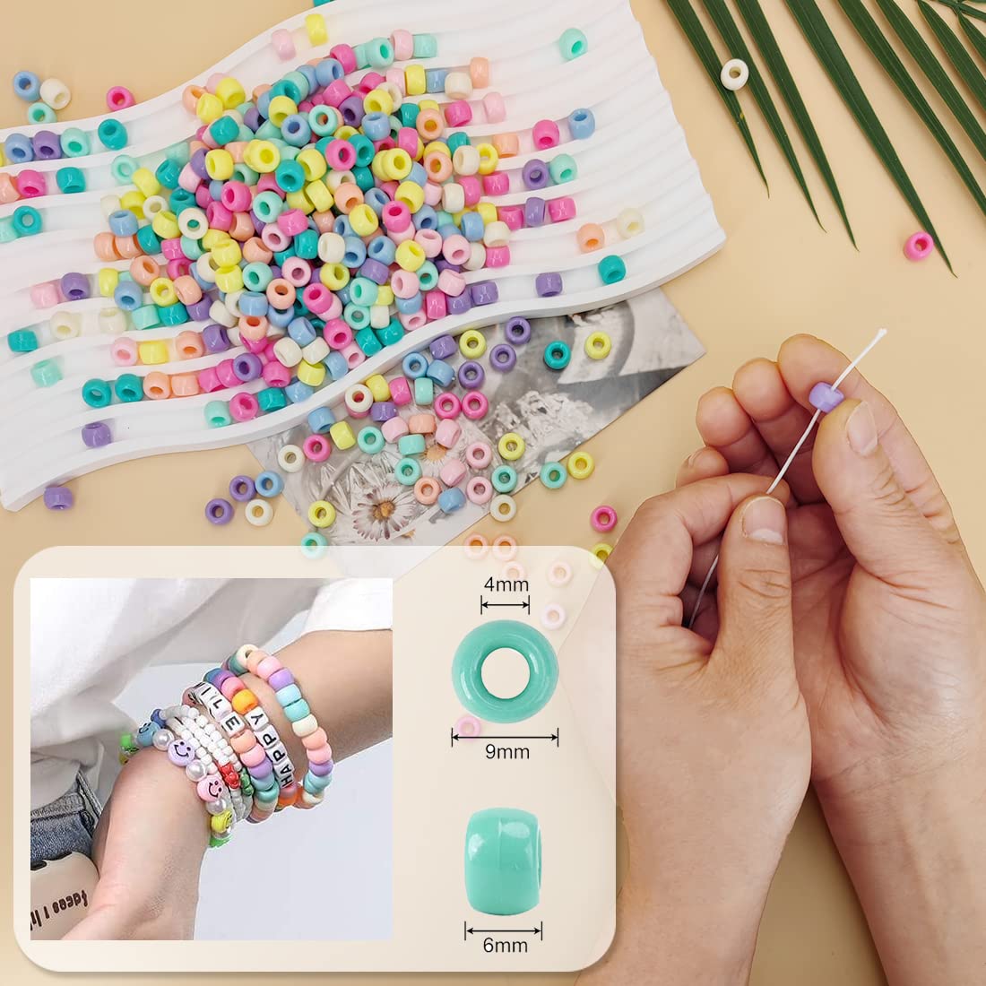 MIIIM 1000PCS 6x9mm Pony Beads Bulk, Pastel Pony Beads for Bracelets Making Kit, Kandi, Hair Braids Crafts for Jewelry Making (Macaroon)