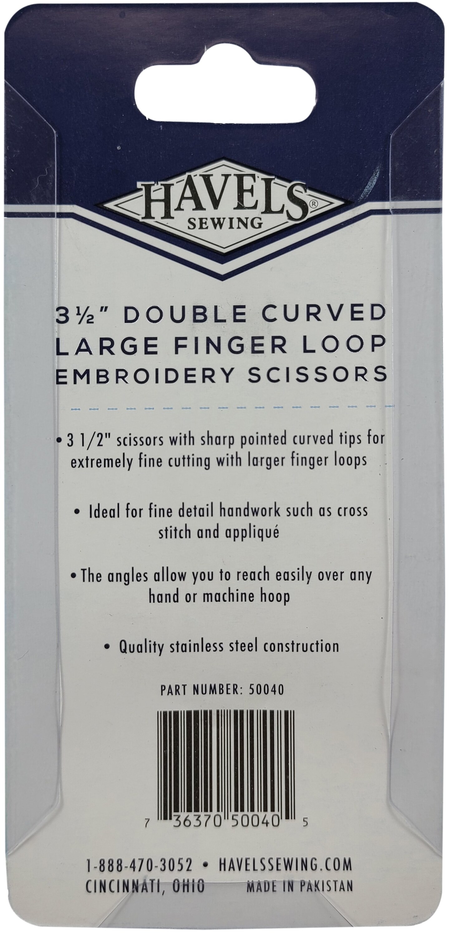 Havel's Double-Curved Embroidery Scissors 3.5"-Large Finger Loop