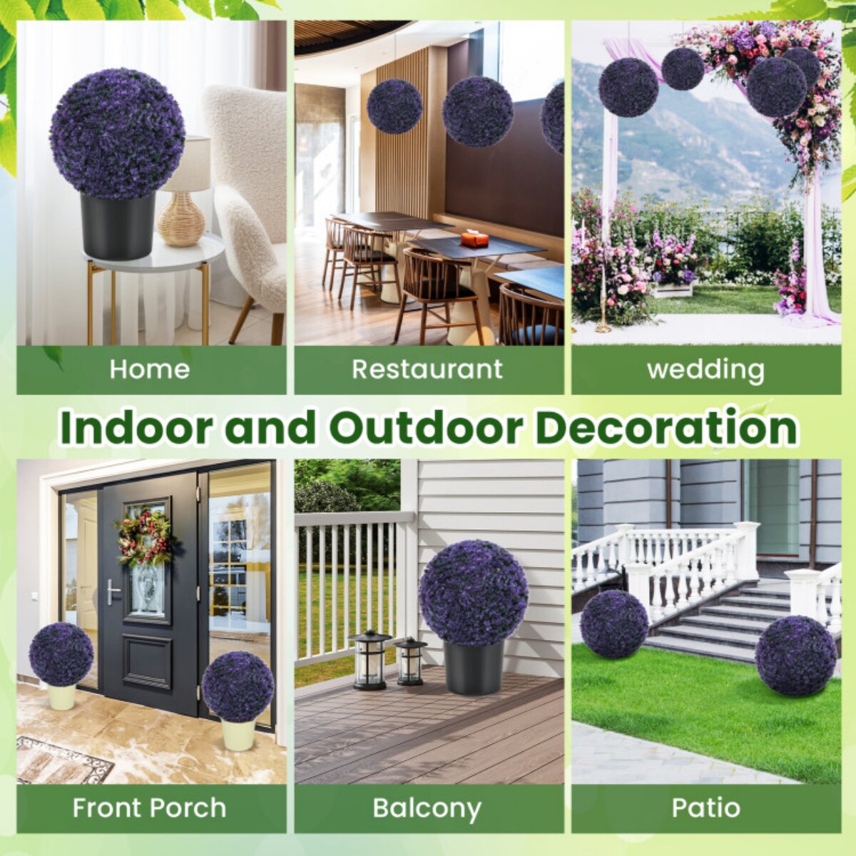 Purple Topiary Balls Set of 2, UV-Resistant Decorative Spheres