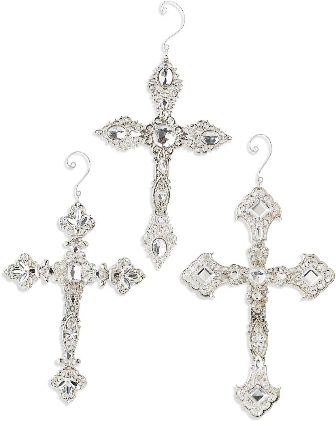 10&#x22; Two-Sided Cross Ornaments with Rhinestones &#x2013; Elegant Christmas Decorations