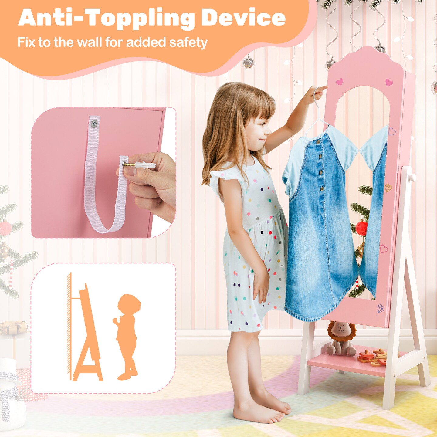 MDF Vanity Table Set with Stool and Jewelry Armoire, Full-Length Mirror