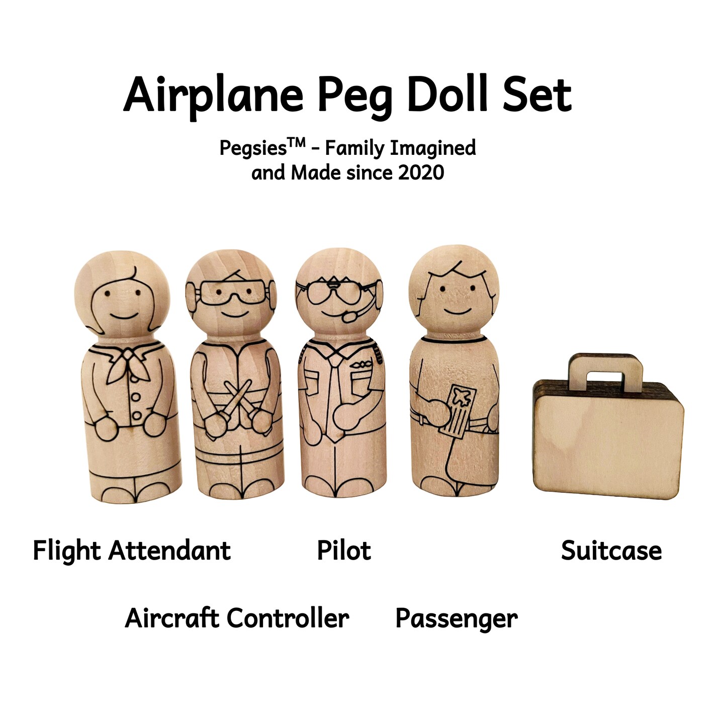 Airplane Peg Doll Set by Pegsies&#x2122;