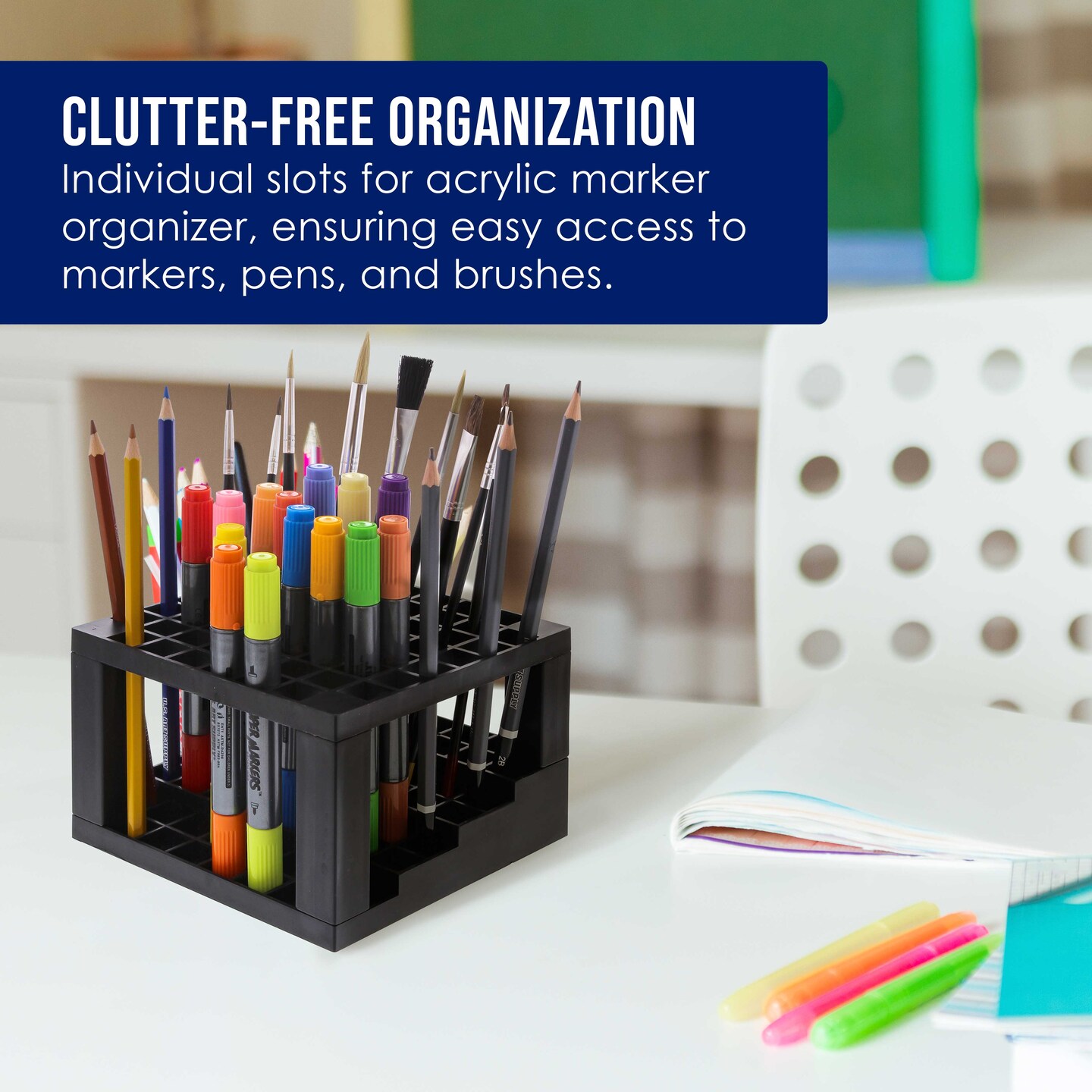60 Slot Marker Organizer & Paint Brush Holder – Multi-Level Marker Storage, Pens, Brushes, Colored Pencils