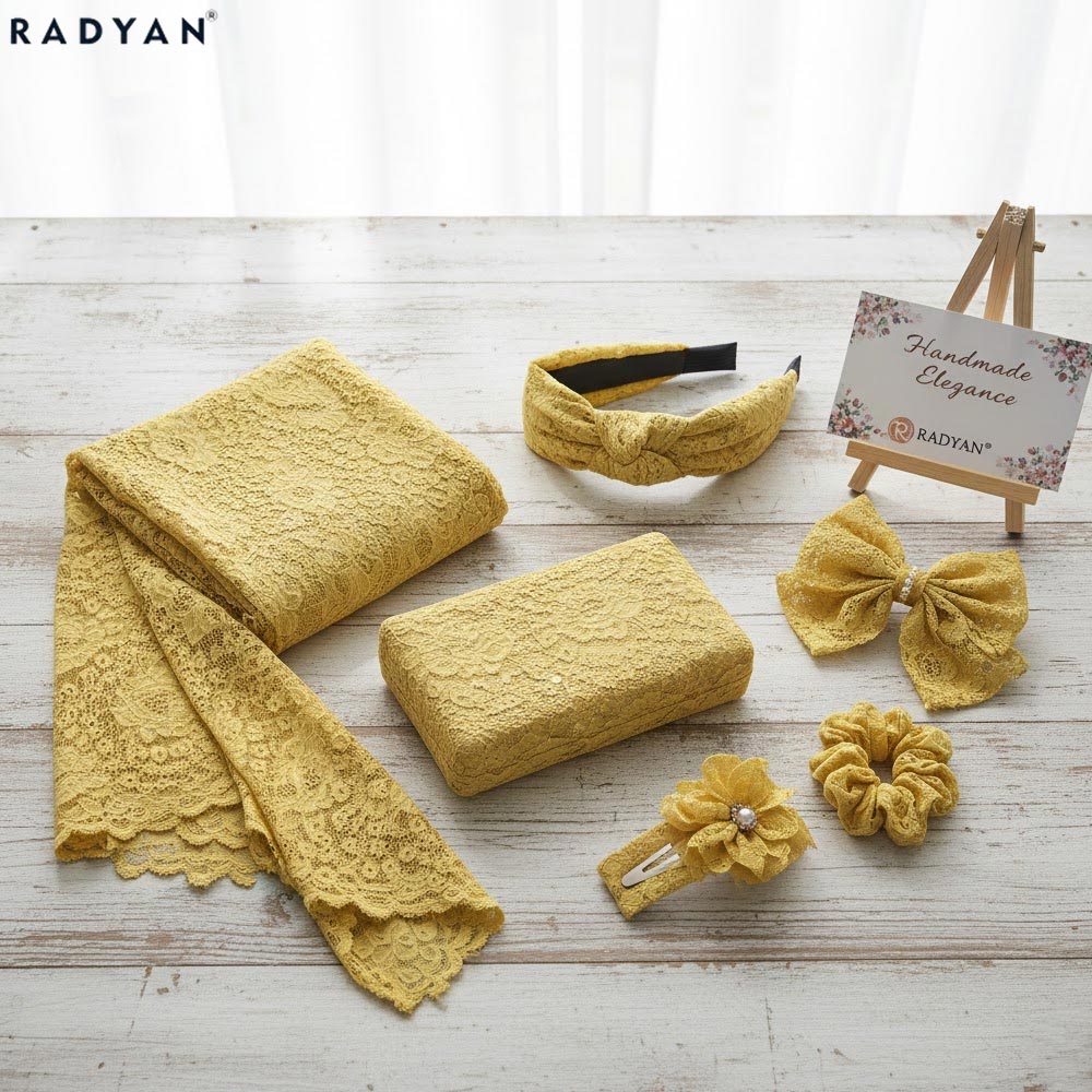 1 Yard Mustard Stretch Lace Polyester & Spandex Fabric for Apparel and Crafts 54/55 Inch Width