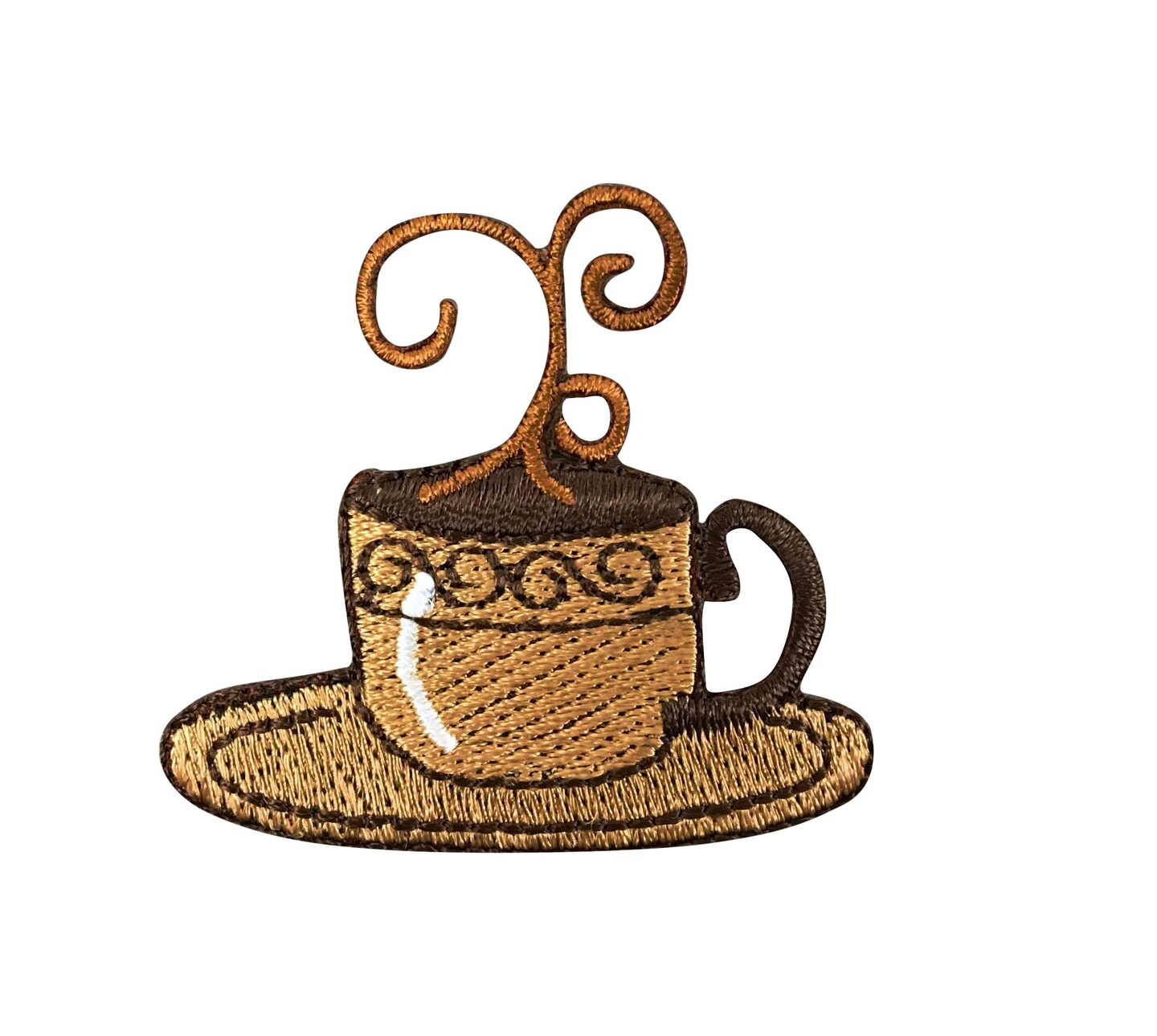 Coffee, Espresso, Latte - Brown Cup, Saucer, Embroidered, Iron on Patch