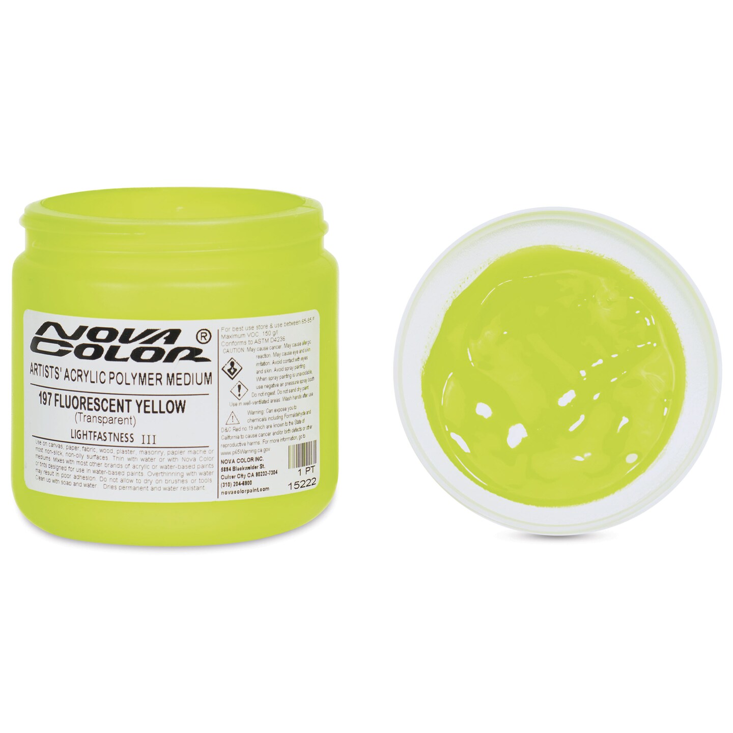 Nova Color Artists’ Acrylic Polymer Paint - Fluorescent Yellow, 473 ml Jar