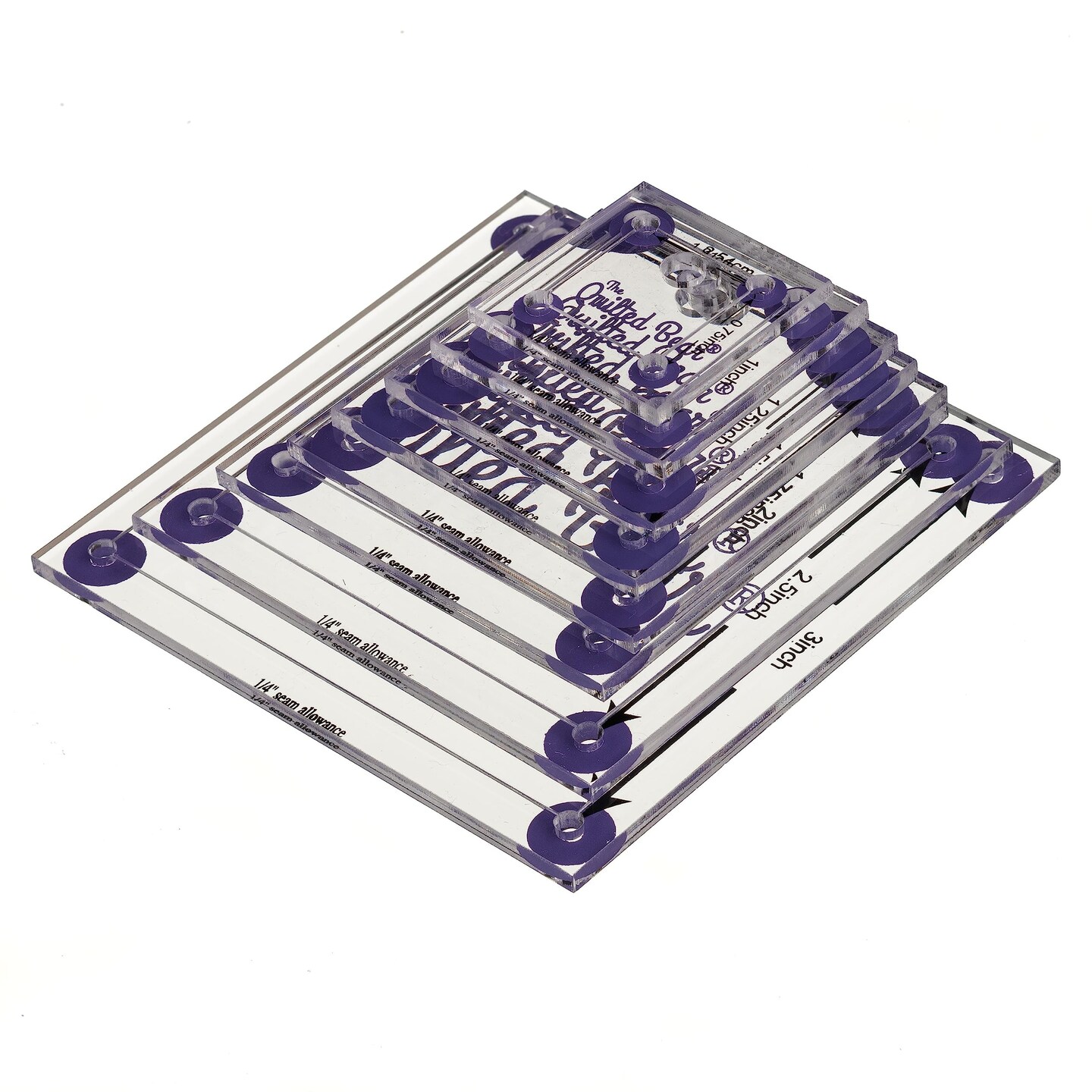 The Quilted Bear Square Quilting Templates – 8 Clear Non-Slip Acrylic Quilt Templates for Precise Fabric Cutting & Stress-Free Machine Quilting - Ideal for Quilt & Sewing Supplies (¾–3")