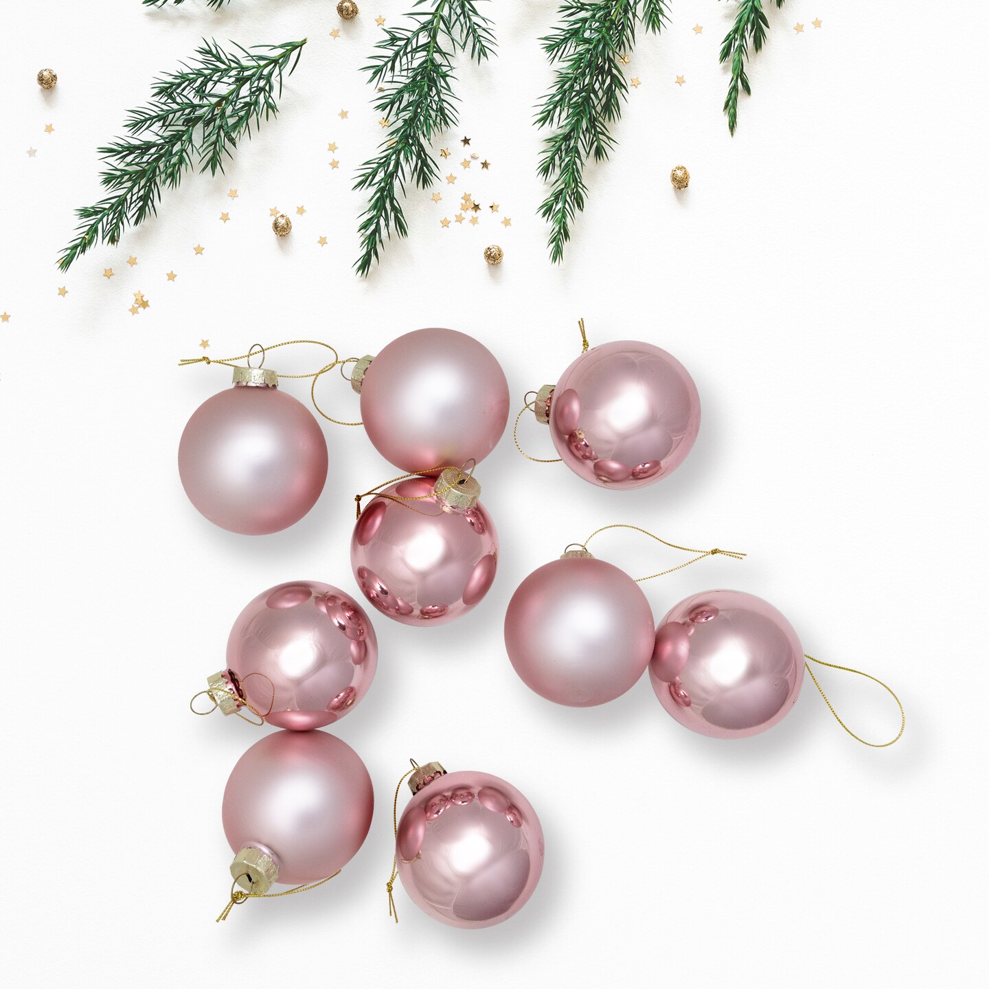 Northlight 2-Finish Glass Ball Christmas Ornaments - 2.5" (60mm) - Pink - 9ct
