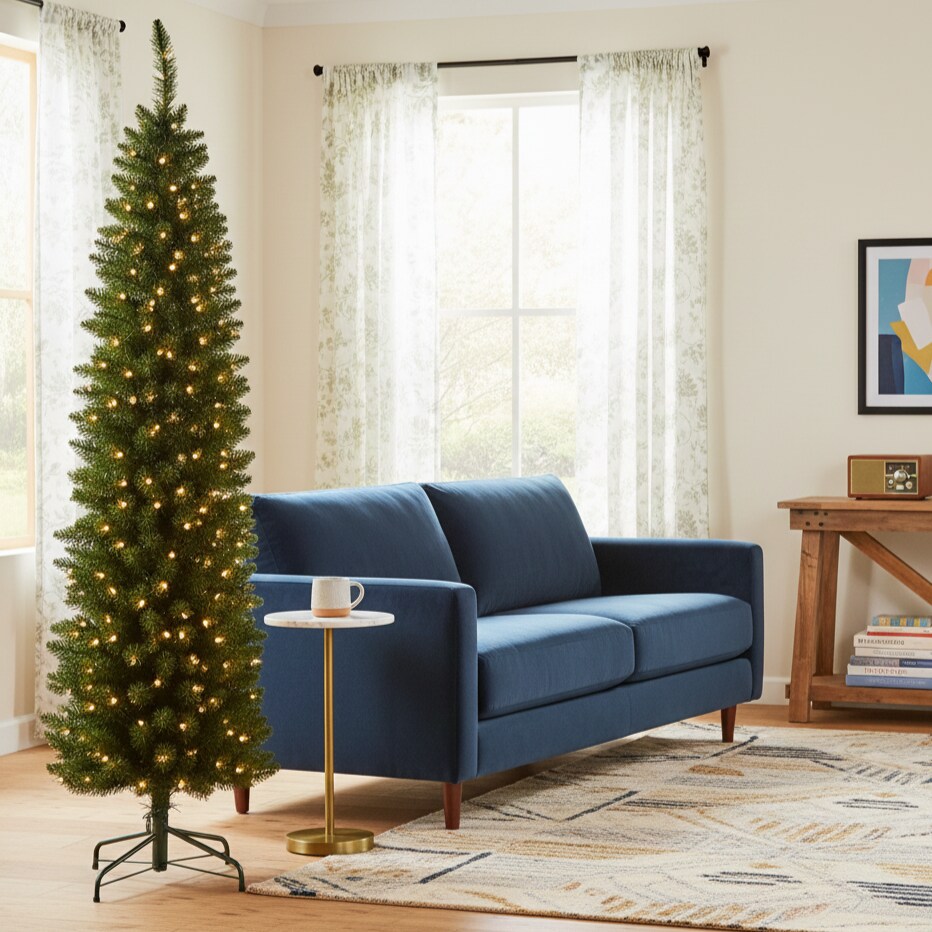 6ft. Pre-Lit Pencil Artificial Christmas Tree, Clear LED Lights – Premium Design by Holiday Tree