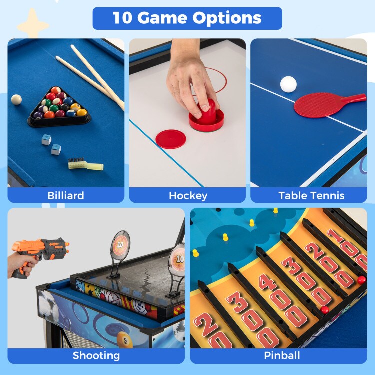 10-in-1 Combo Game Table Set with Table Tennis, Basketball and Soccer