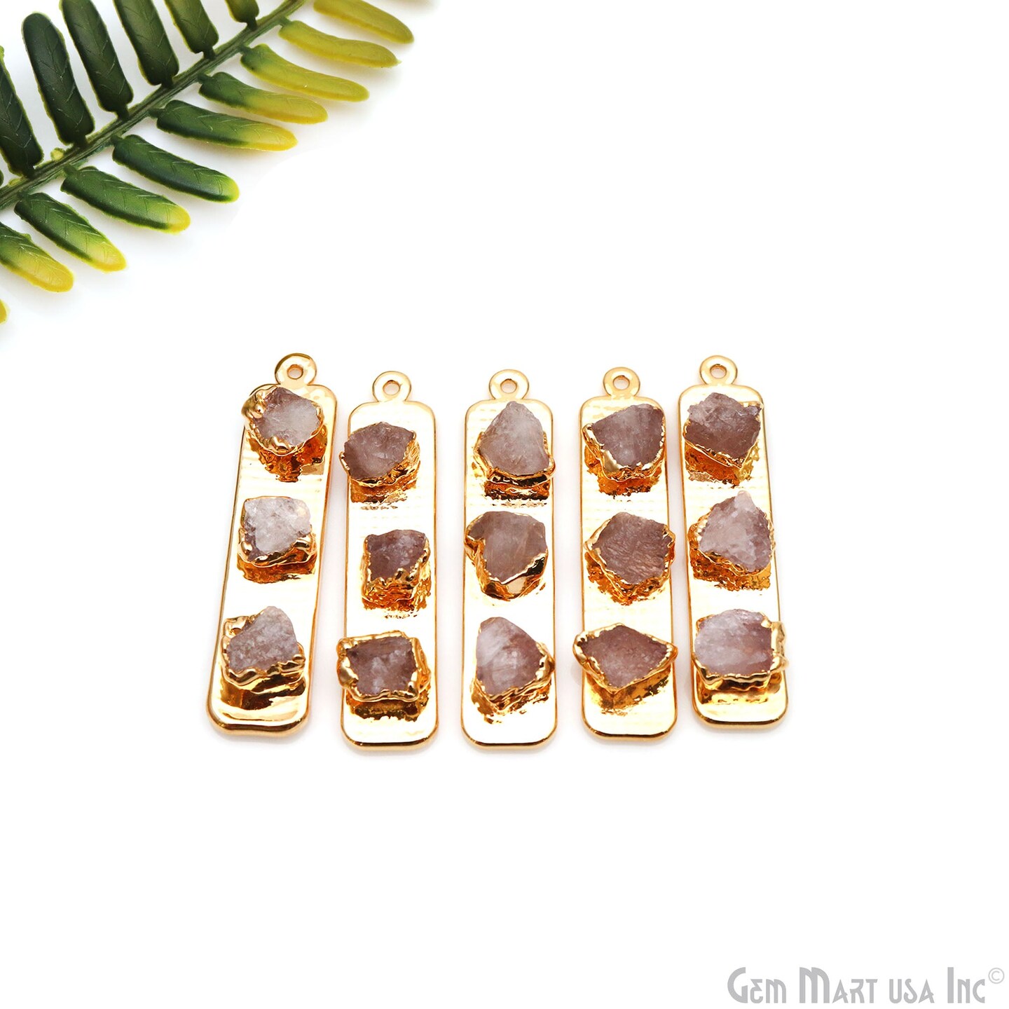 Rough Gemstone Gold Electroplated Rectangle 47x10mm Gemstone Bar Necklace Pendant Connector, GemMartUSA (50725)