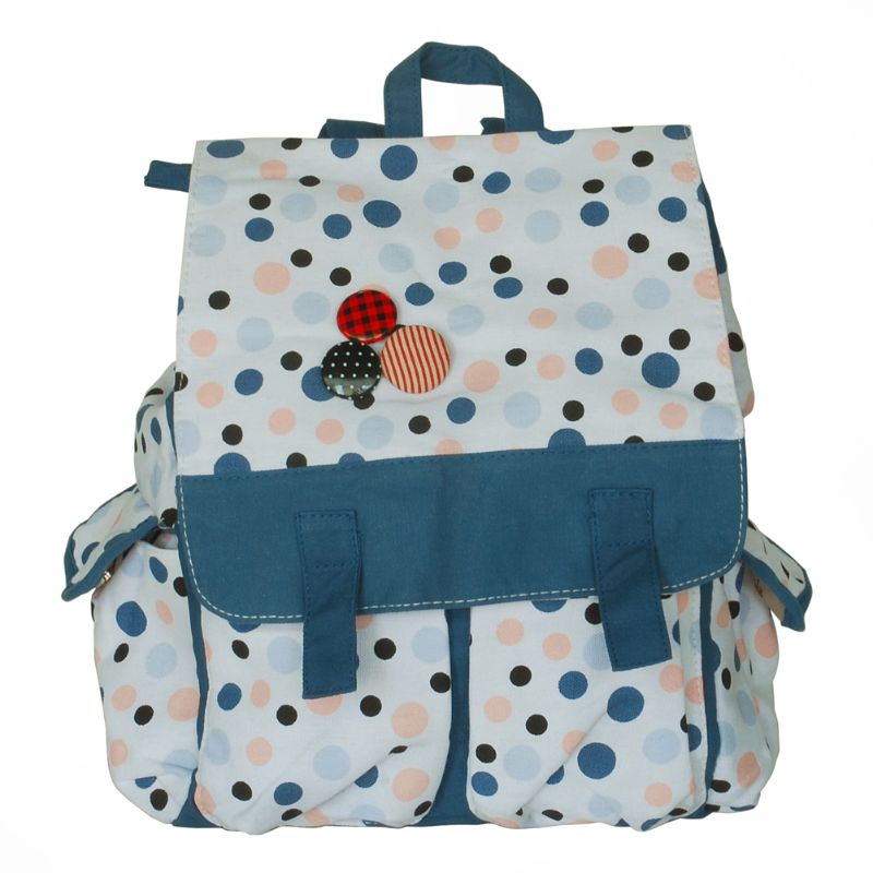 Canvas Backpack, Roomy Interior & Side Pockets, Travel Daypack, Artistic, Blue, 15" x 14.5" x 5"