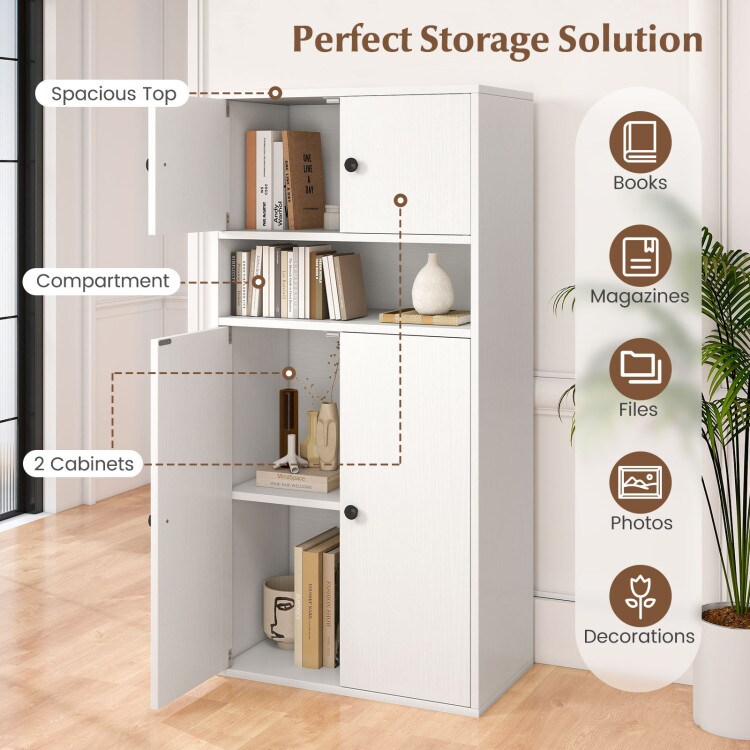 Bookshelf with Doors, Adjustable Shelf, and 44-Inch Height for Storage and Organization