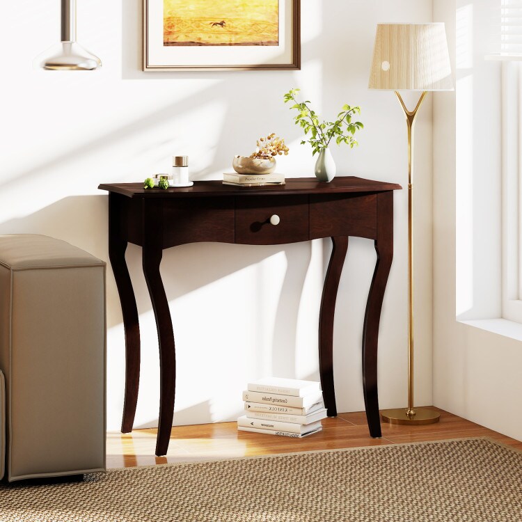 Entryway Console Table with Drawer Solid Pine Wood Frame Sturdy Design