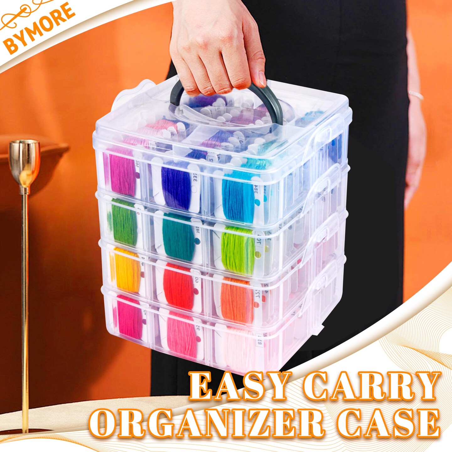 262 Pack Embroidery Thread Floss Kit Including 200 Colors 8 M/Pcs Cross Stitch Sewing Thread with Floss Bins and 62 Pcs Cross Stitch Tool,4-Tier Transparent Storage Box