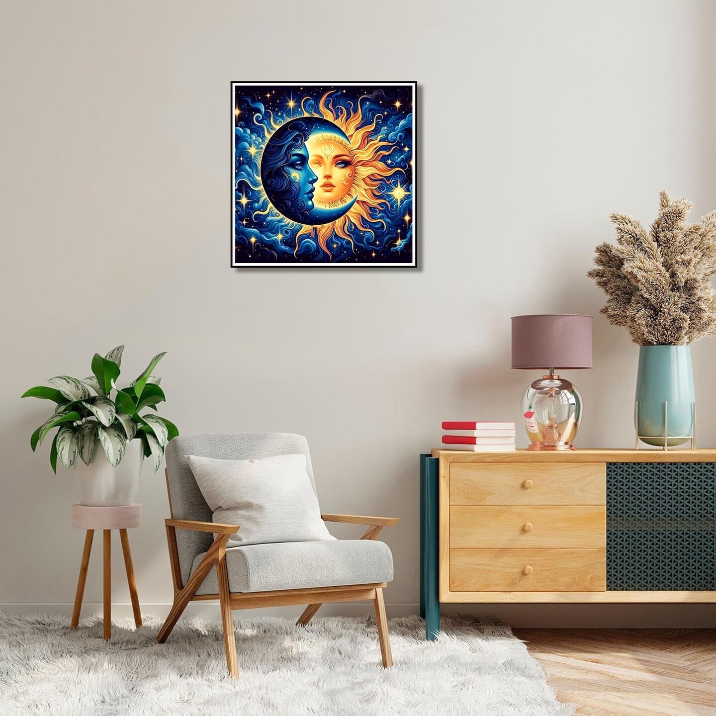 Sun and Moon Paint by Numbers Kit for Adults – Beginner-Friendly 16x16" Canvas, DIY Oil Painting Craft, Home Wall Decor & Gift