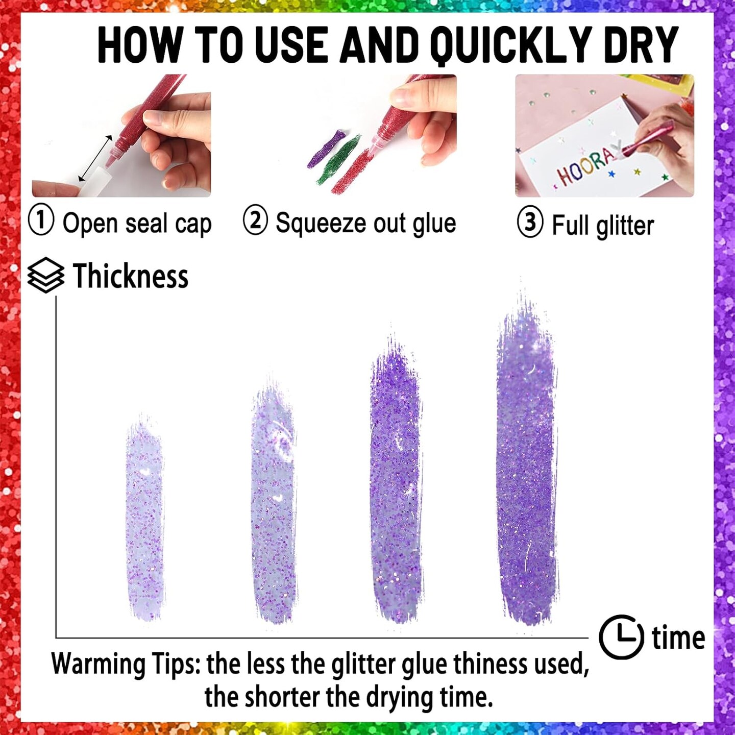 12 Pack Glitter Glue Stick Set, Non-Toxic Washable Glue Pens 10.5ml Each Craft Glitter Bulk Gel, Assorted Color Slime for DIY Art Project Painting Scrapbooking School Christmas Decor Supply