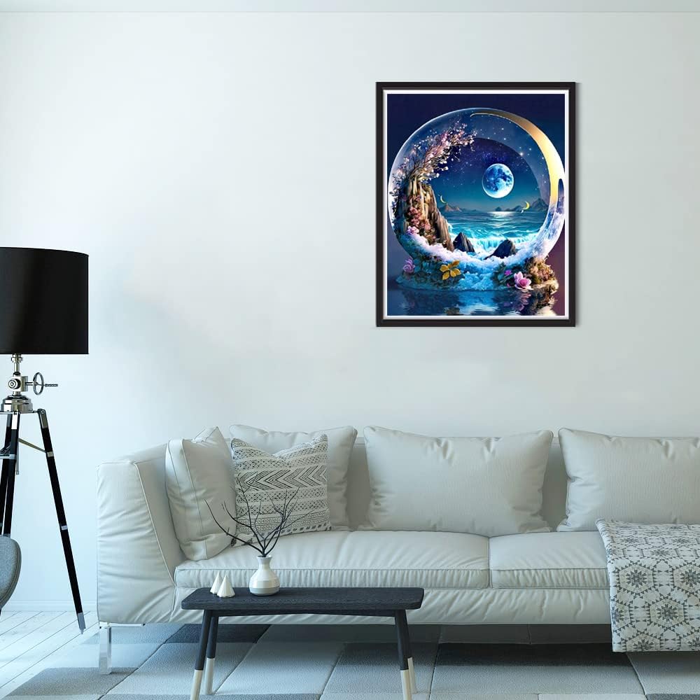 DIY 5D Diamond Painting Kits for Adults Diamond Art Crystal Ball Moon Diamond Painting Full Drill Crystal Craft Kits for Home Wall Decor Gifts, 15.7x19.7inch