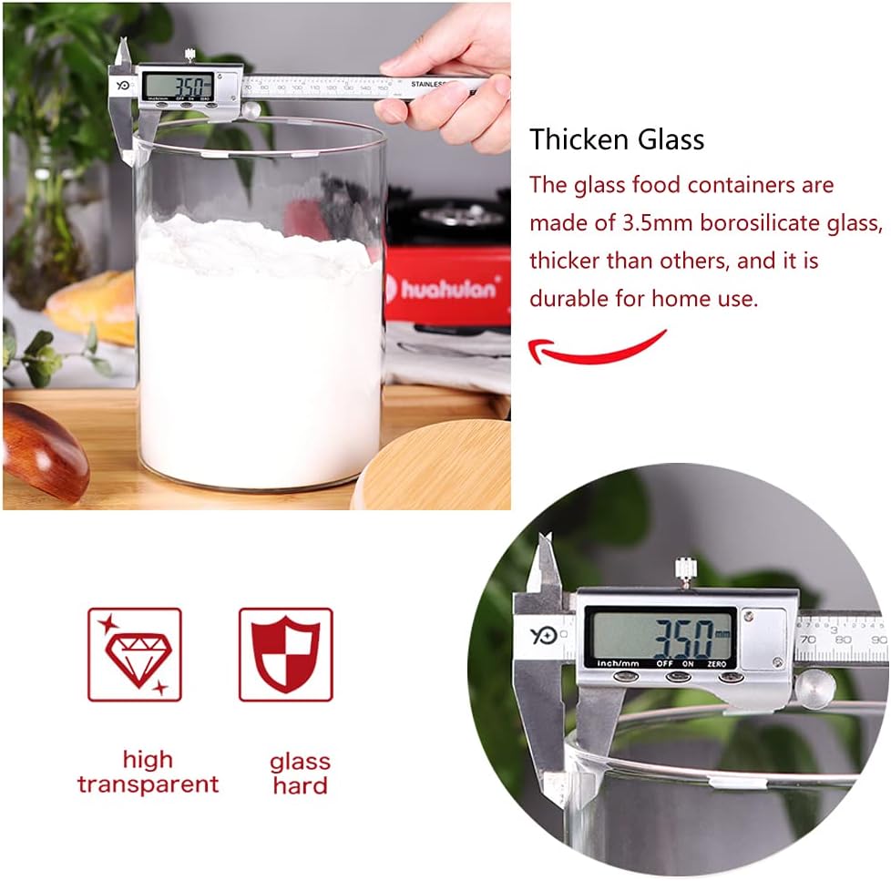 Set of 2 Glass Flour Containers, 3L with Airtight Bamboo Lids for Food Storage