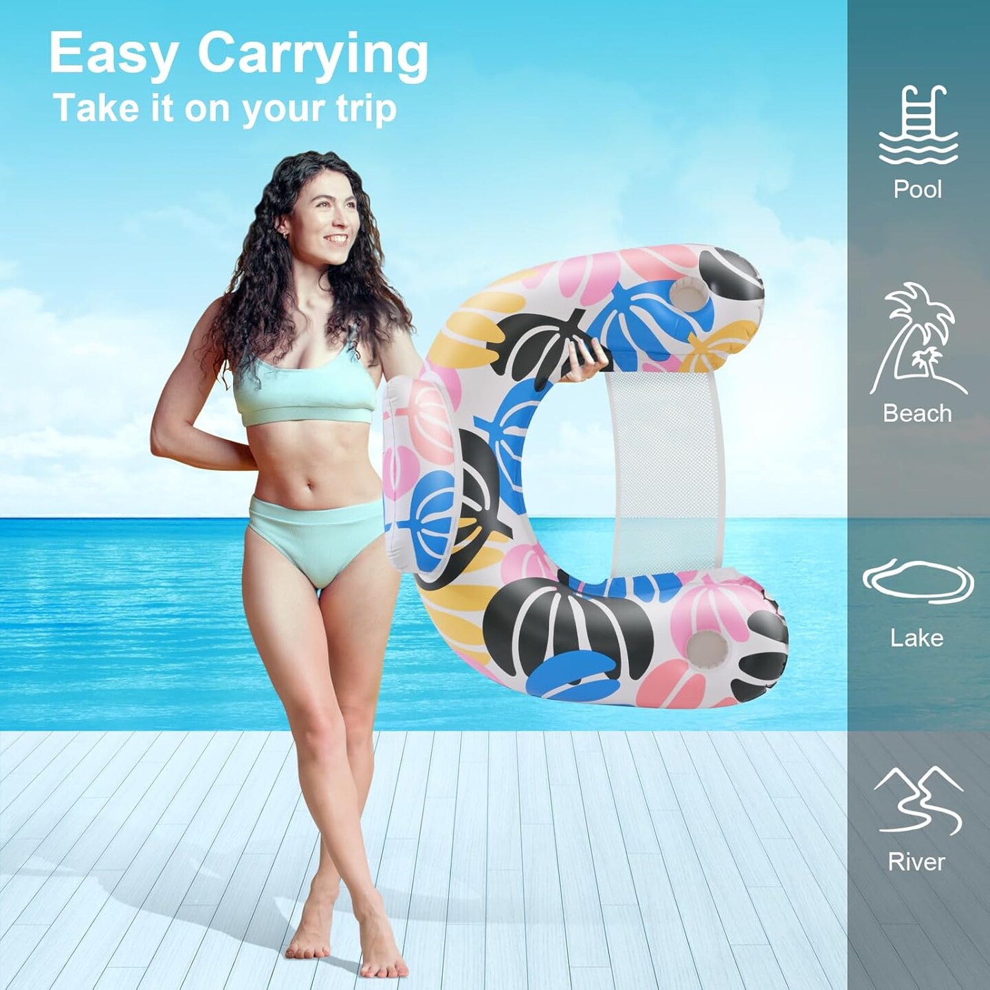 2 pack Adult Inflatable Pool Floats Chair, Water Leisure Inflatable Floating Chair,Drink Holder, Ergonomic Headrest,Pool Floaties for Adults Swimming Pool Party, Summer Water Fun