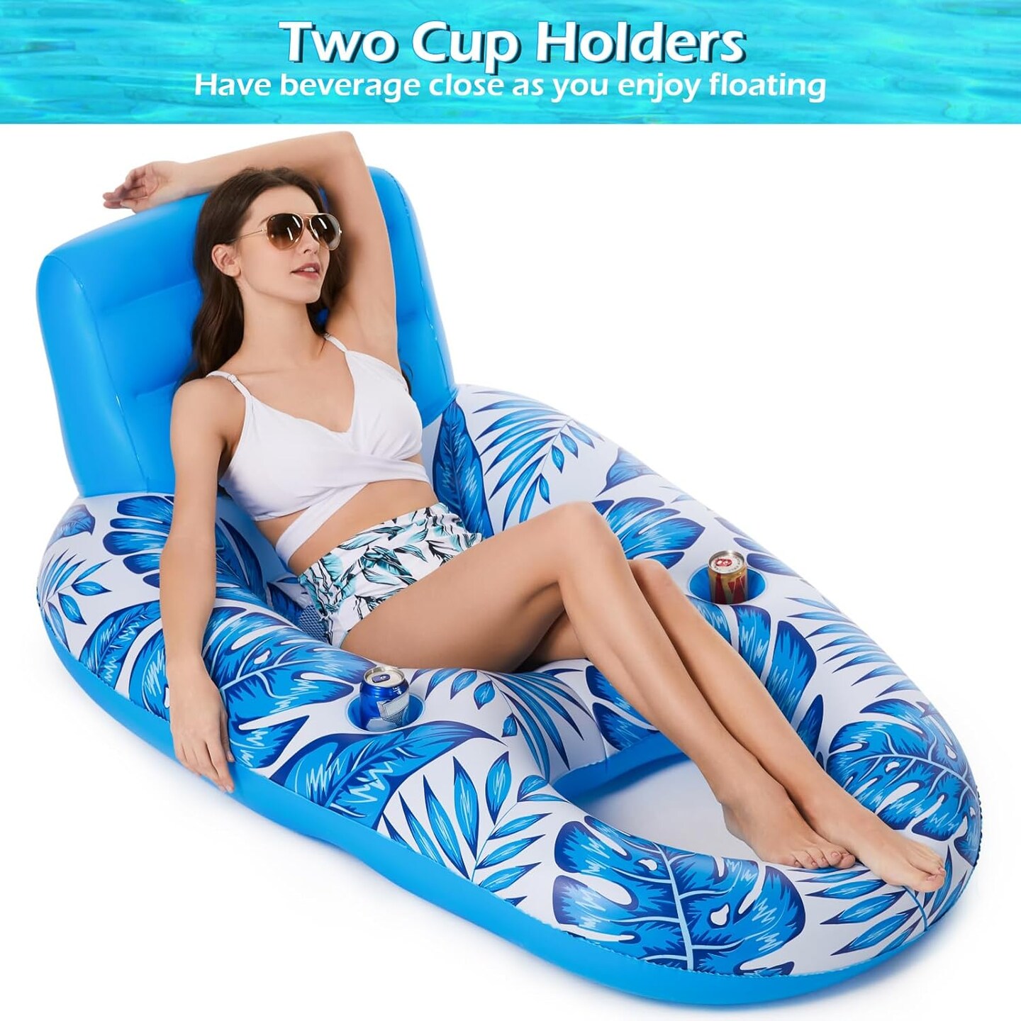 Summer Inflatable Pool Float Adult - Pool Floaties Lounger Floats Raft Floating Chair Water Floaties for Swimming Pool Lake Lounge Float with Cup Holders Beach Pool Party Toys
