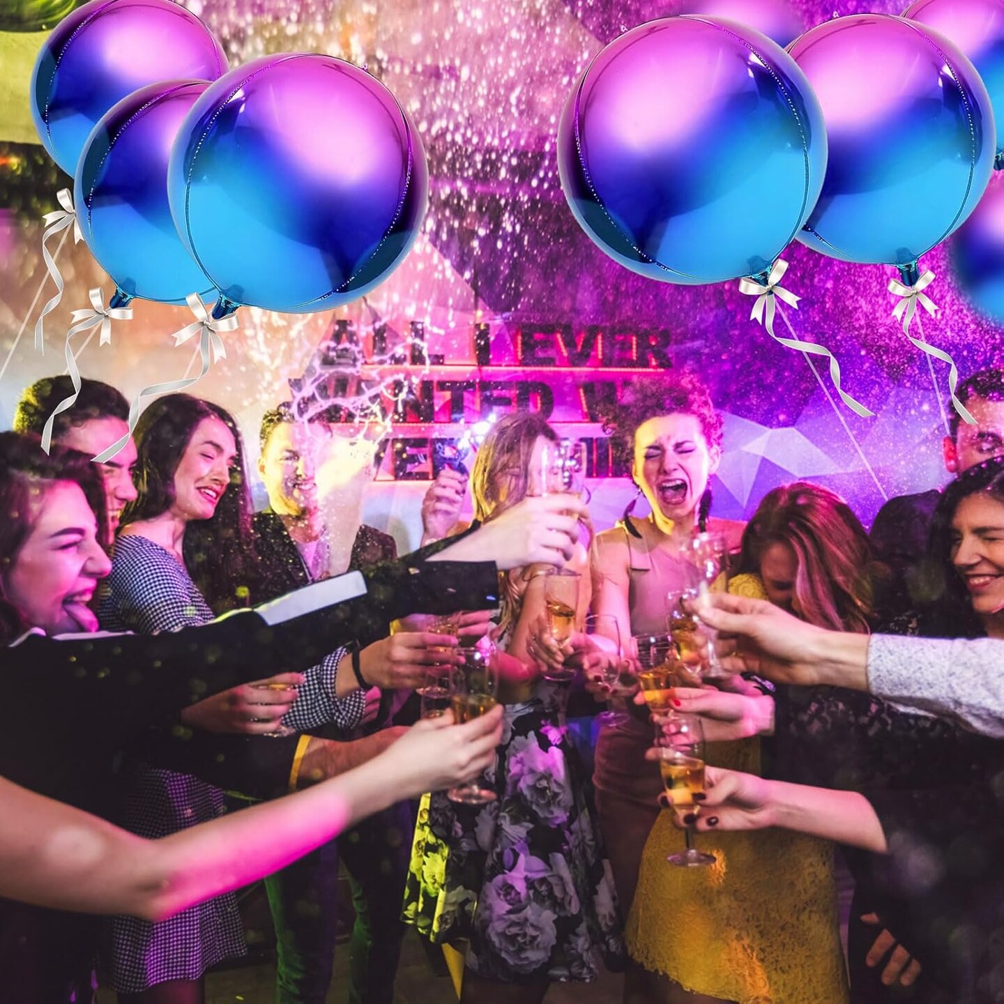 7 Pack Purple Galaxy Balloons, 22 Inch Large 4D Round Ombre Balloons Party Decorations